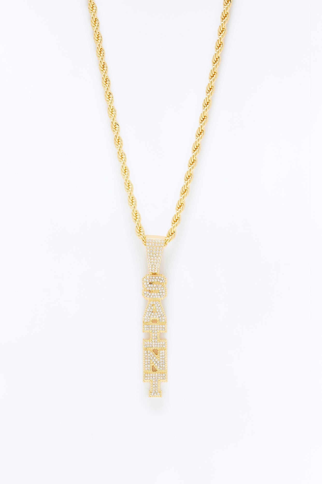 Saint Vertical Iced Pendant Necklace - Gold Fashion Nova