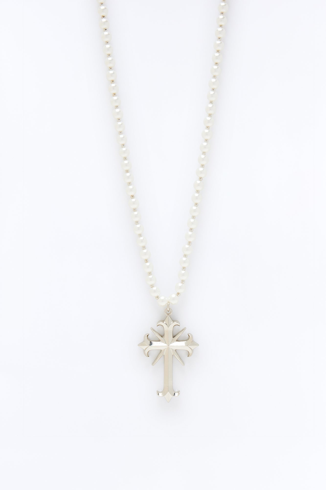 Taylor Pearl Cross Pendant Necklace - Silver Fashion Nova