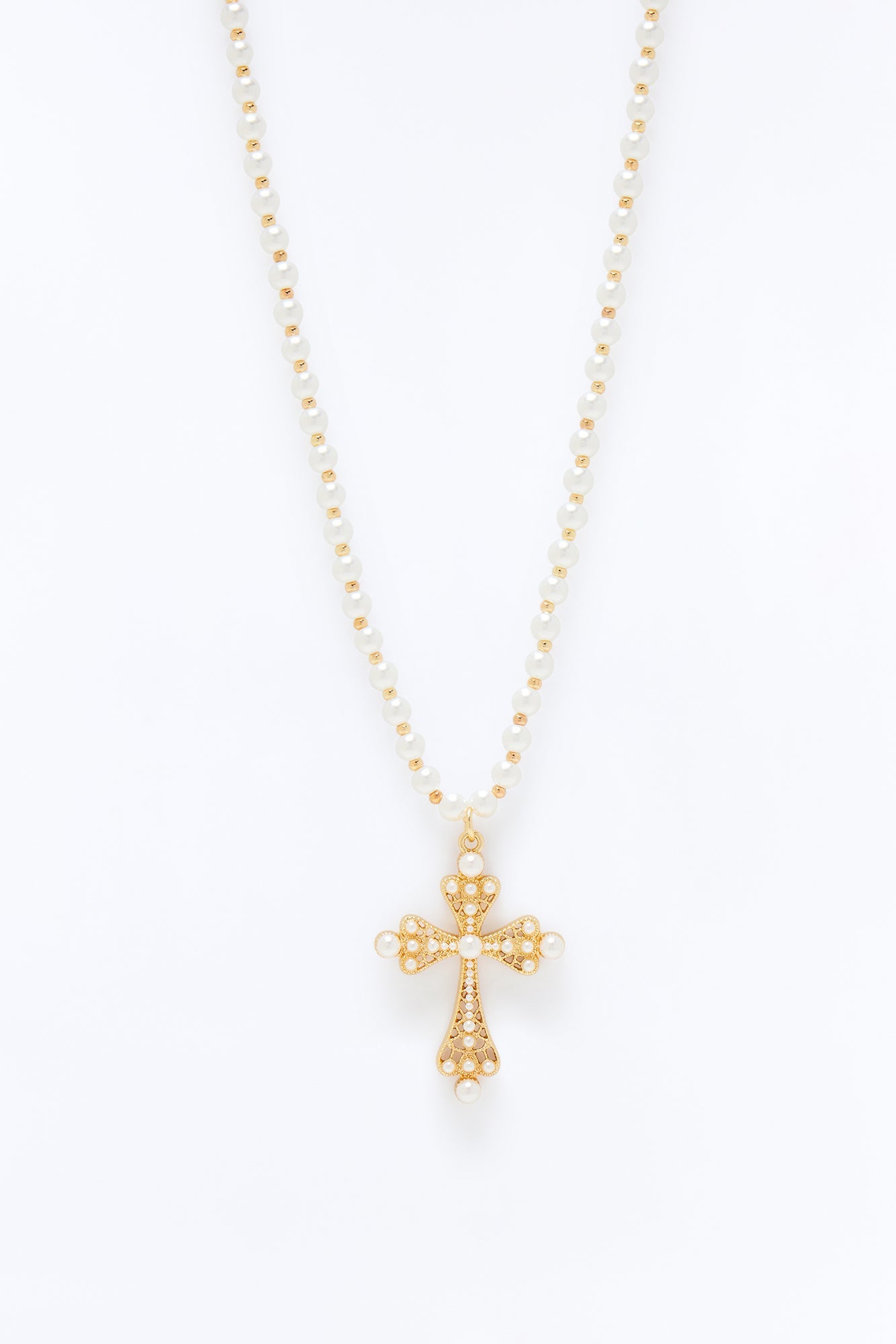 Roman Pearl Cross Pendant Necklace - Gold Fashion Nova