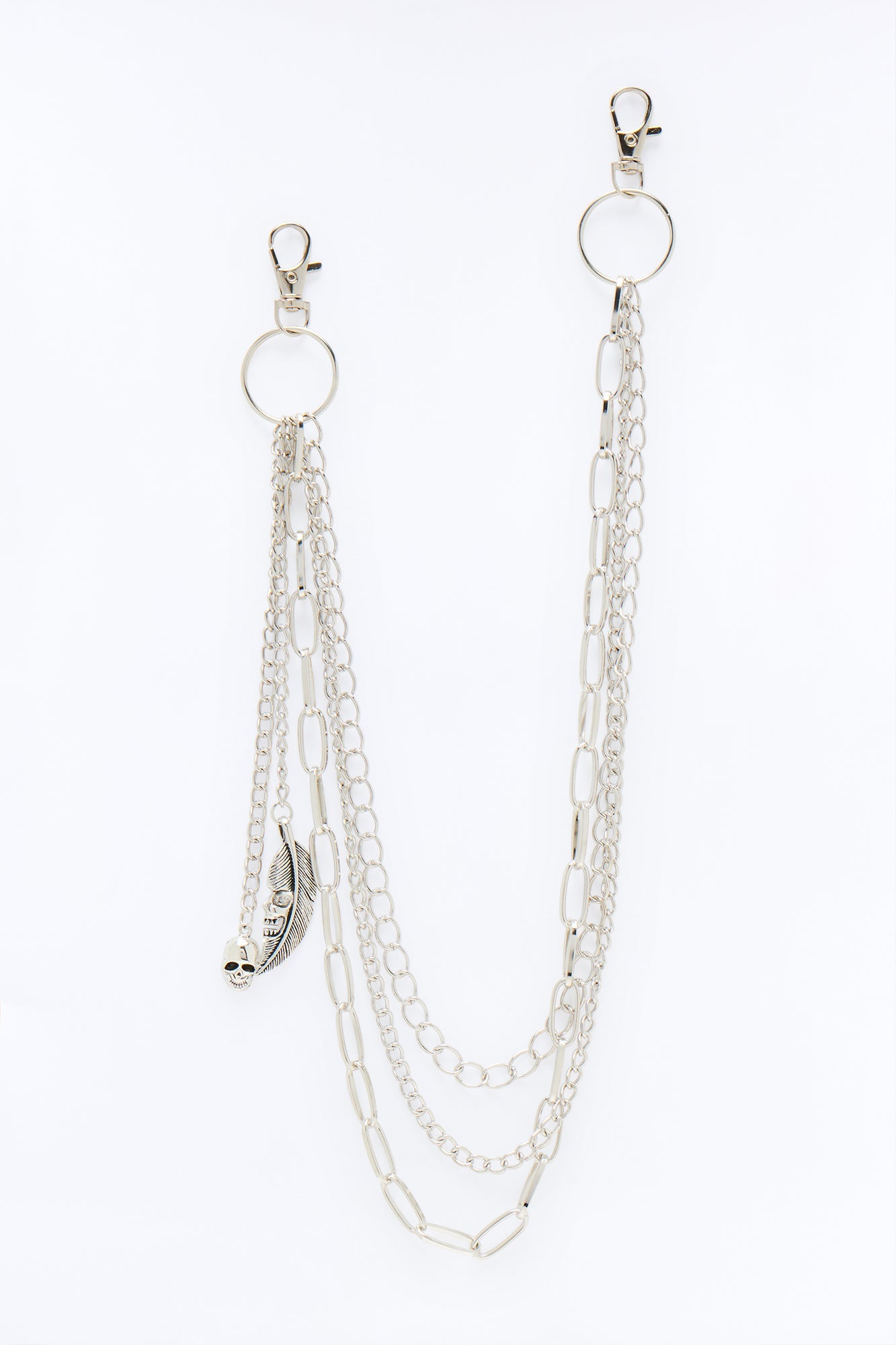 Skull Feather Multi Link Stacked Pant Chain - Silver Fashion Nova