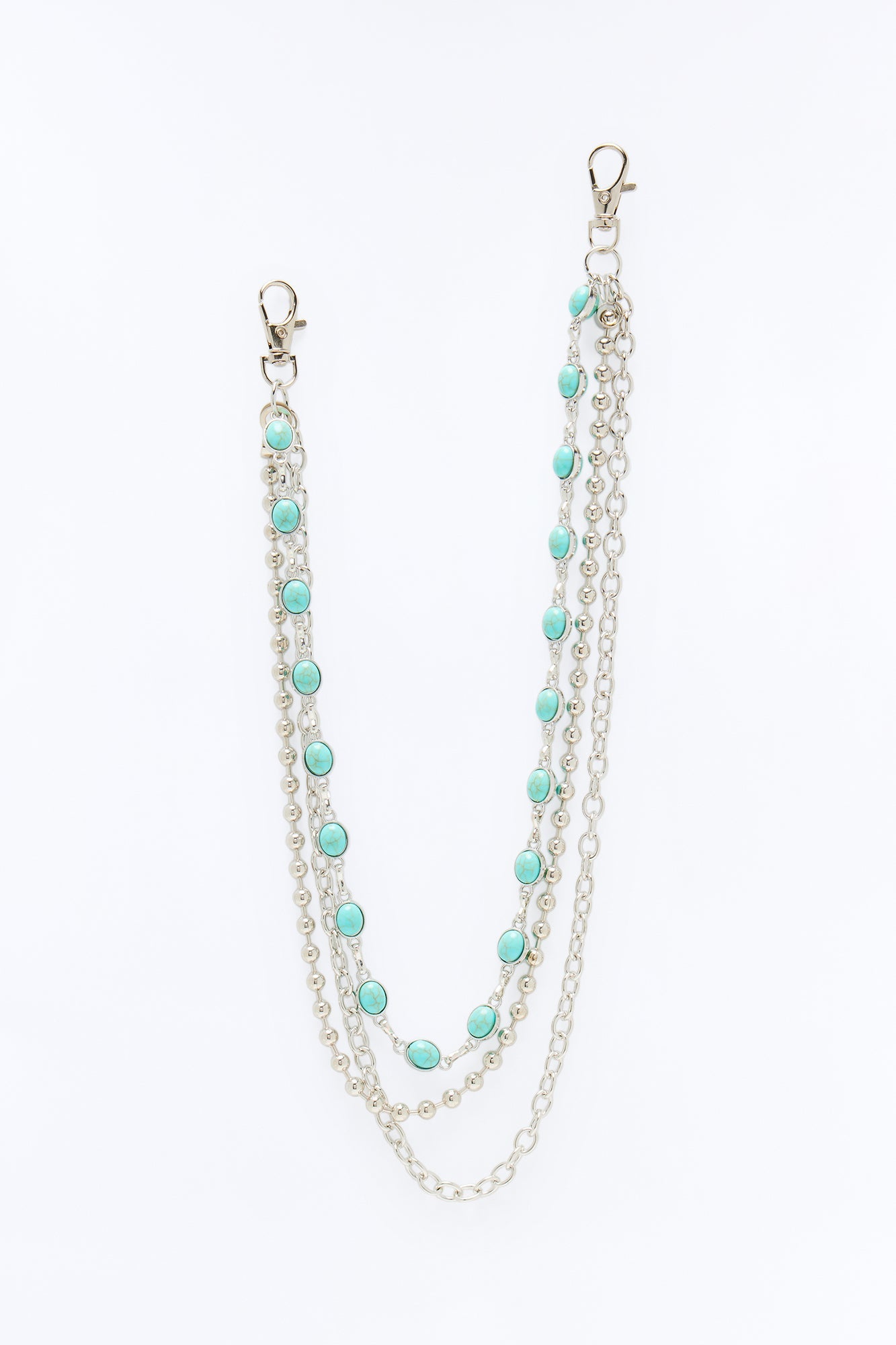 Multi Link Turquoise Stacked Pant Chain - Silver Fashion Nova