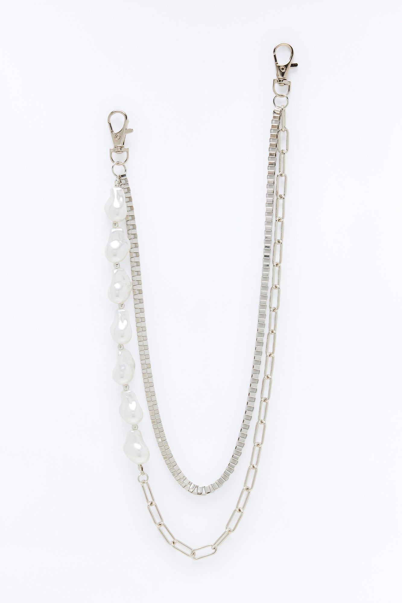 Pearl Multi Link Stacked Pant Chain - Silver Fashion Nova