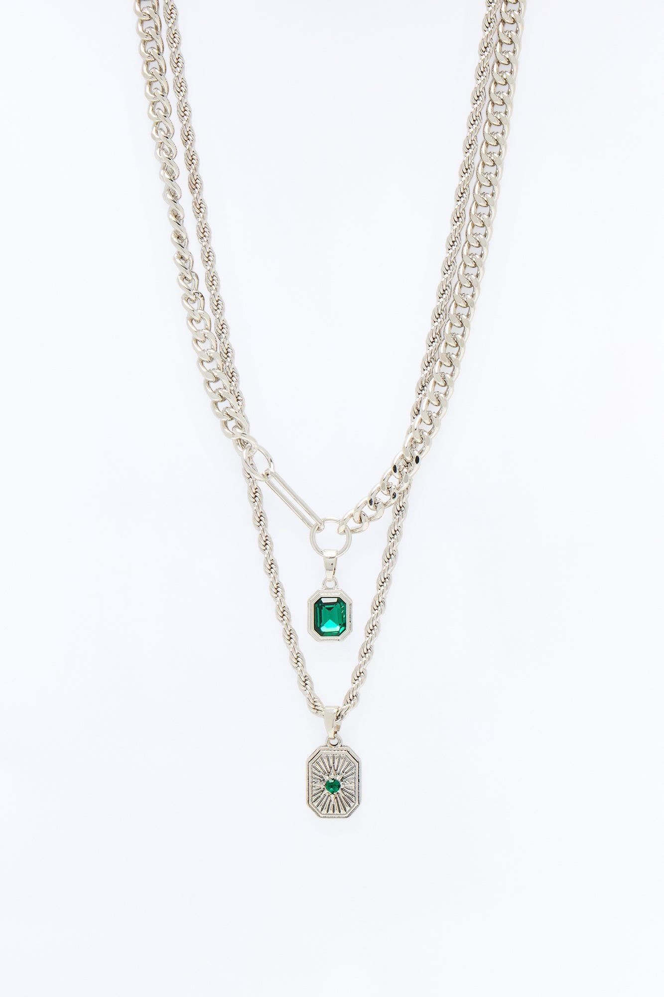 Emerald Star Necklace Set - Silver Fashion Nova