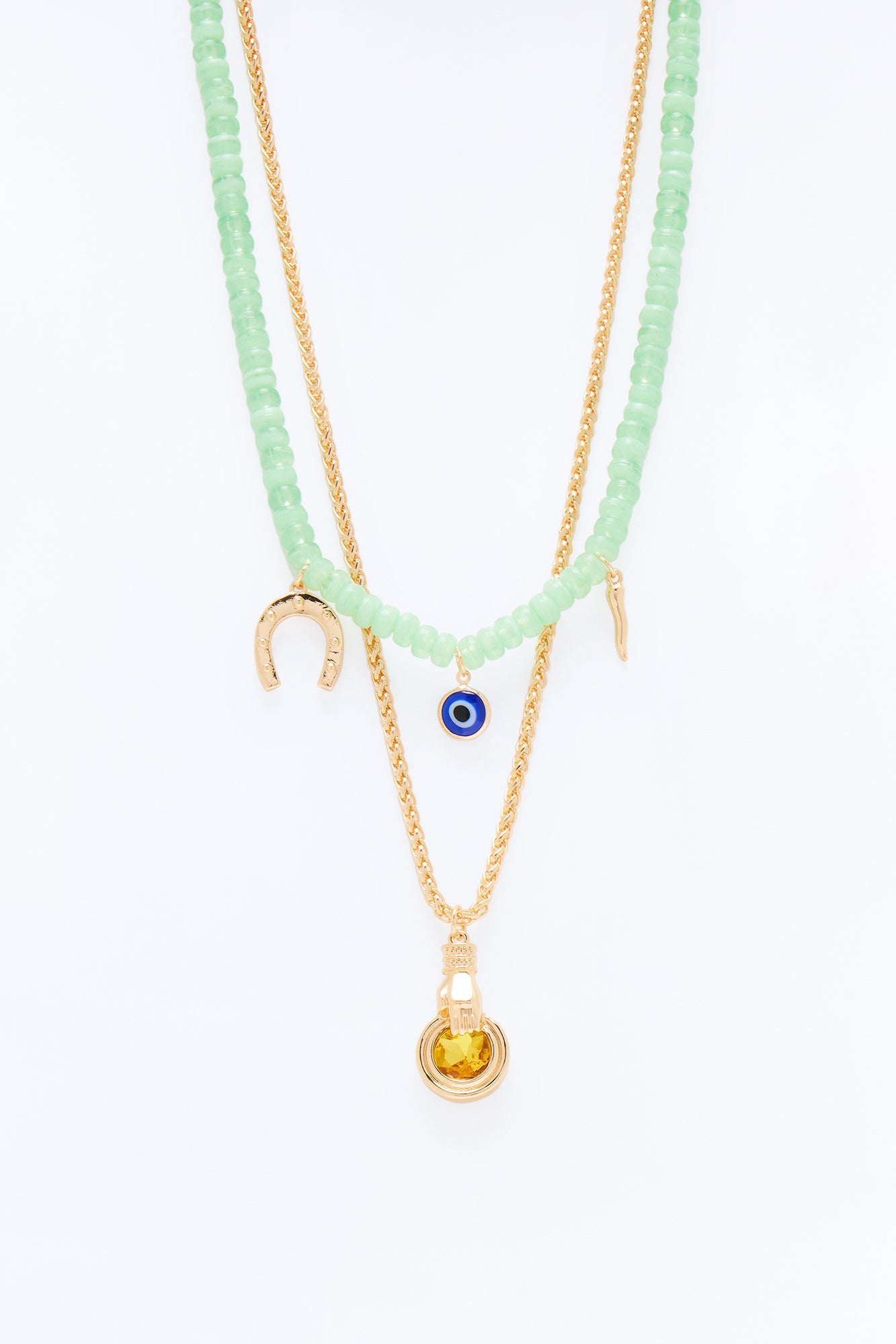 Good Luck Vibes Necklace Set - Gold Fashion Nova