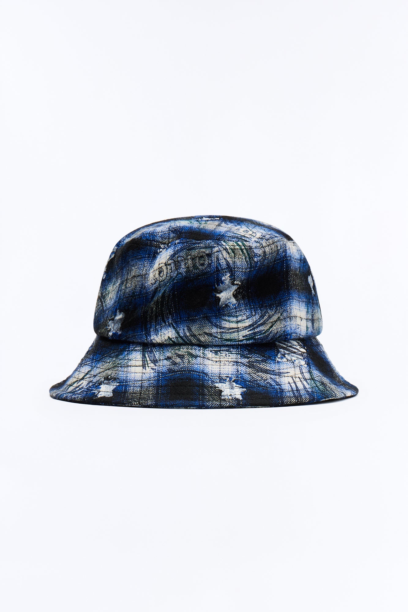 Starlight Washed Plaid Distressed Bucket Hat - Blue Fashion Nova