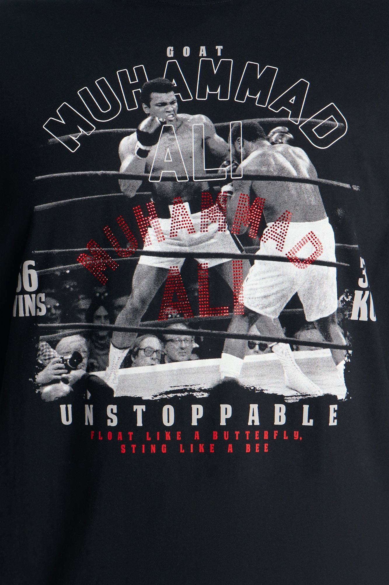 Boxy Muhammad Ali Rhinestone Short Sleeve Tee - Black Fashion Nova
