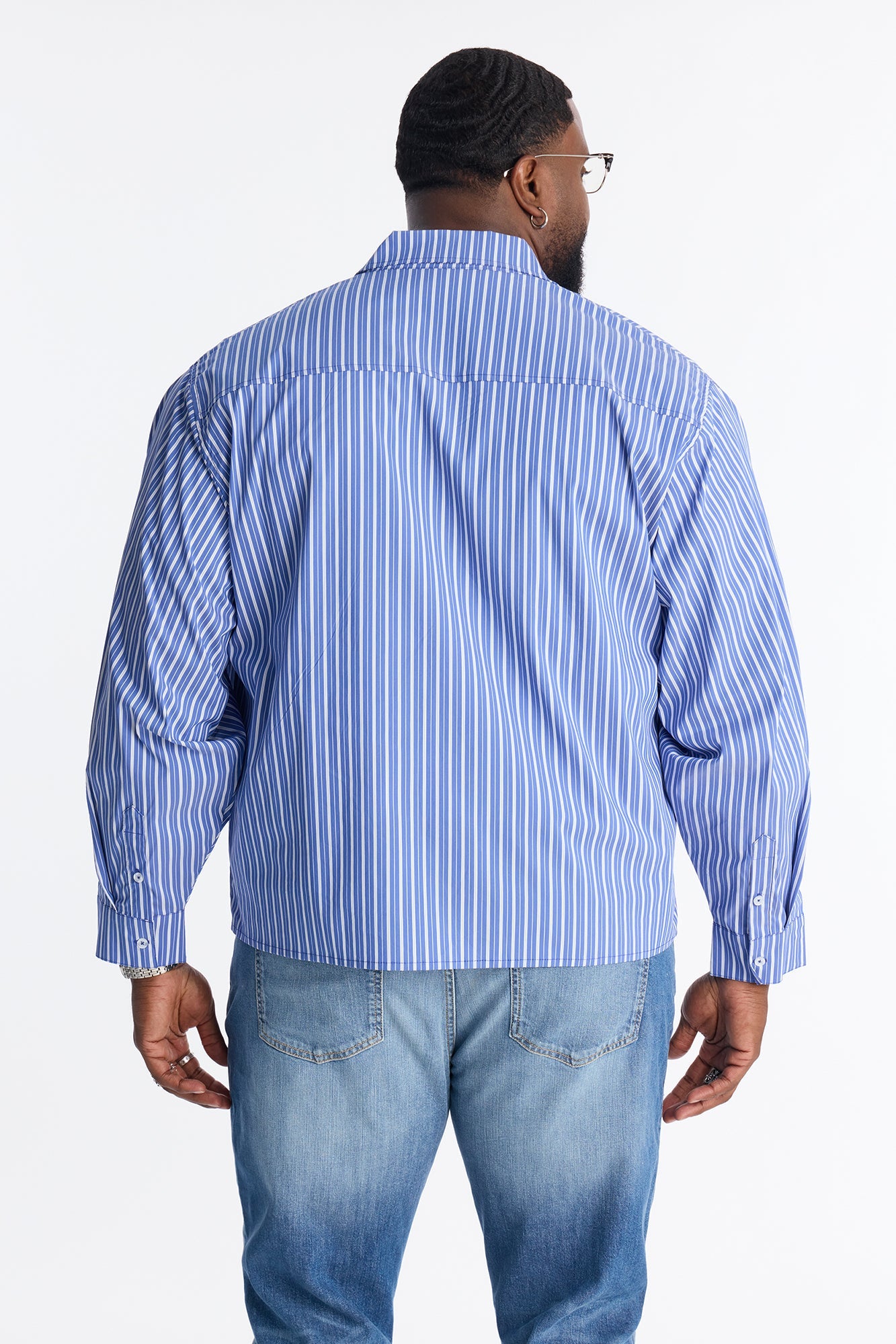 Santos Striped Button Up Shirt - Blue/combo Fashion Nova
