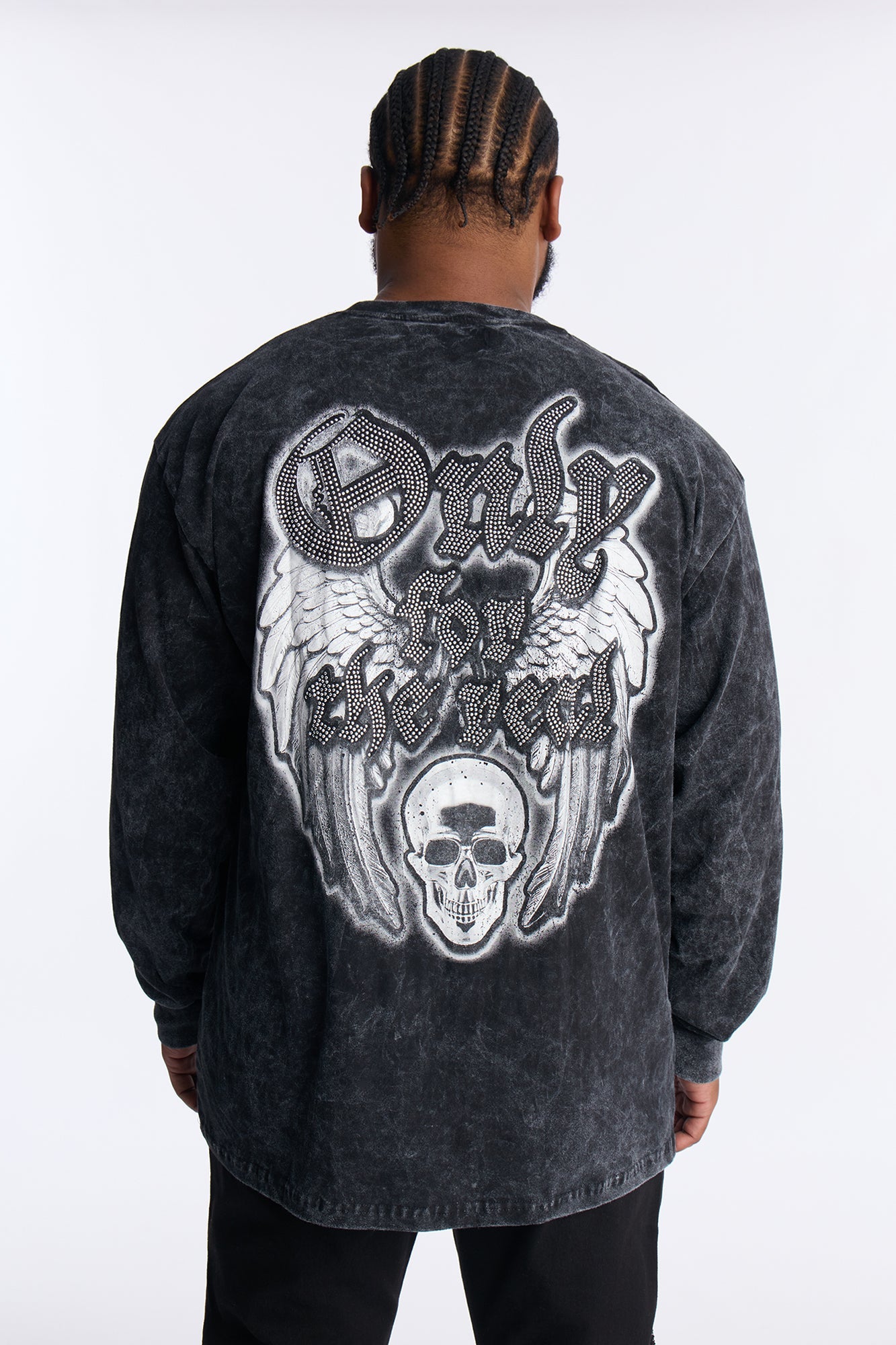 Respect The Hustle Long Sleeve Tee - Black Wash Fashion Nova
