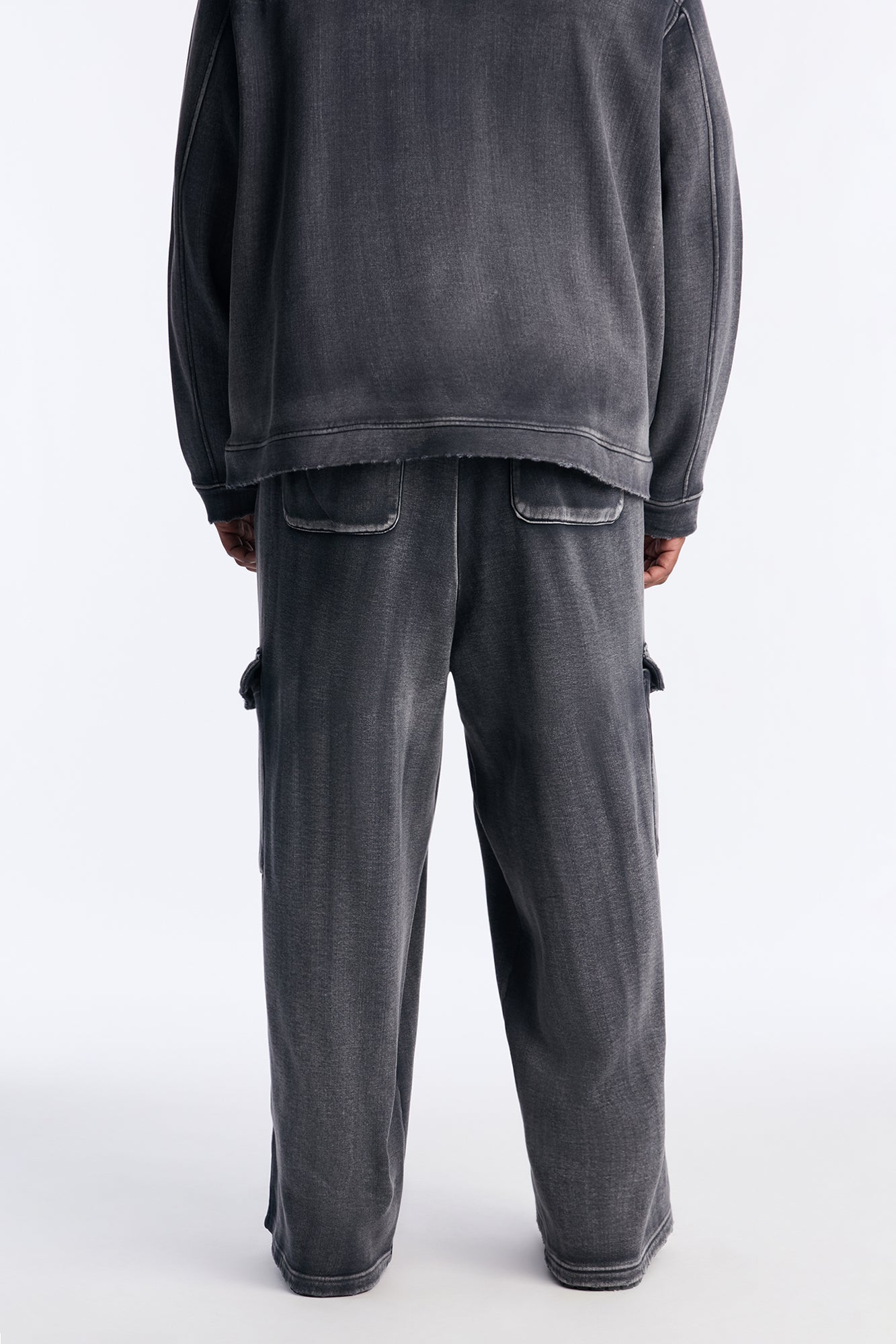 Heavy Wash Baggy Fleece Cargo Pants - Black Wash Fashion Nova