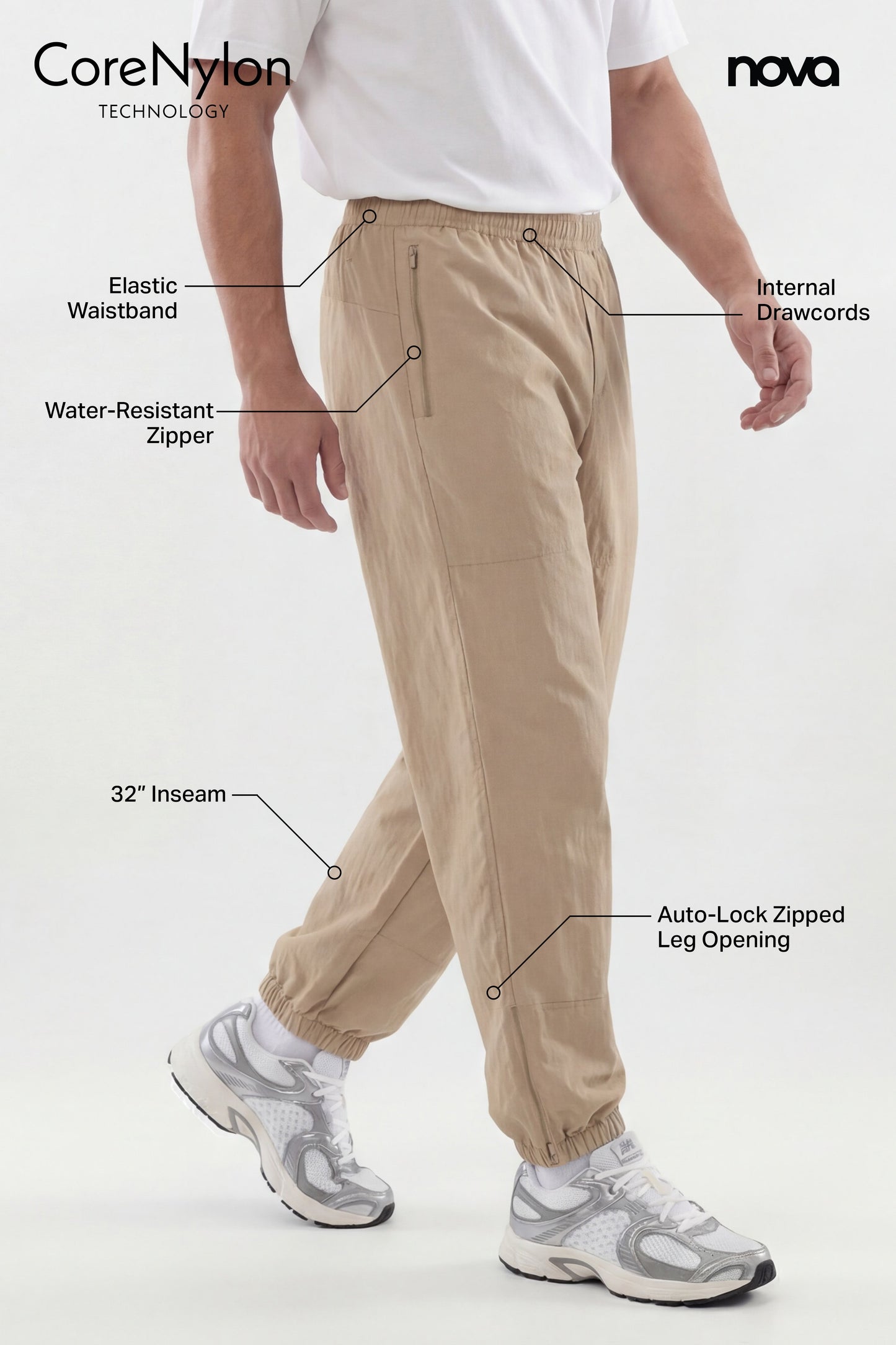 CoreNylon 32″ Track Pant - Taupe Fashion Nova