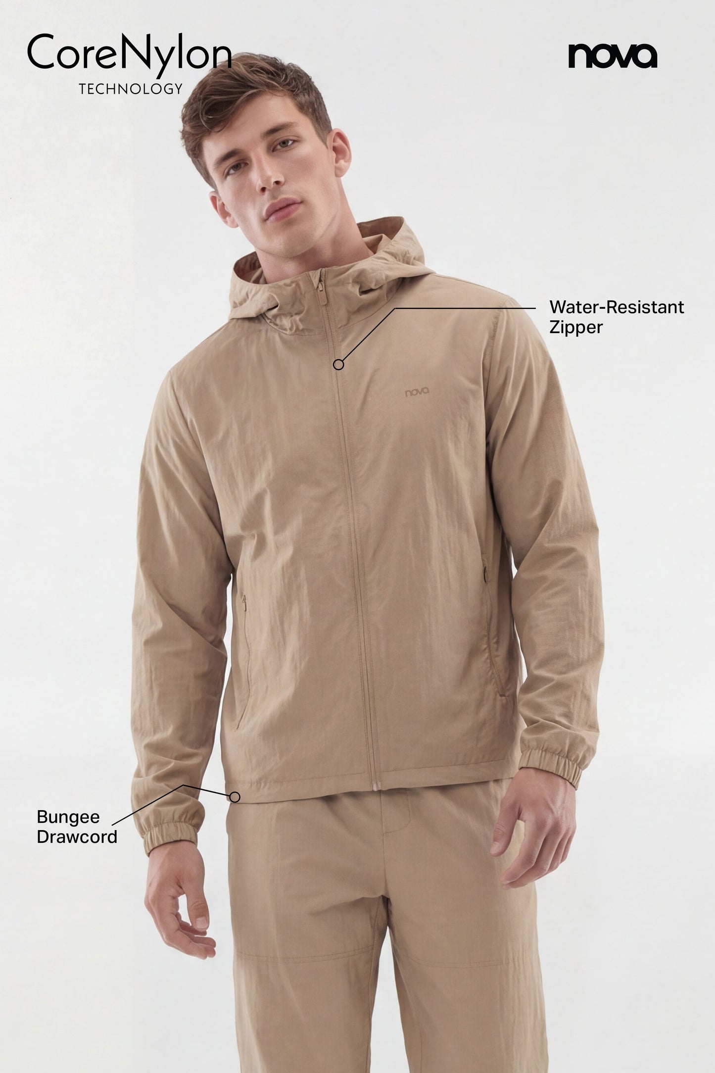 CoreNylon Hooded Full Zip Jacket - Taupe Fashion Nova