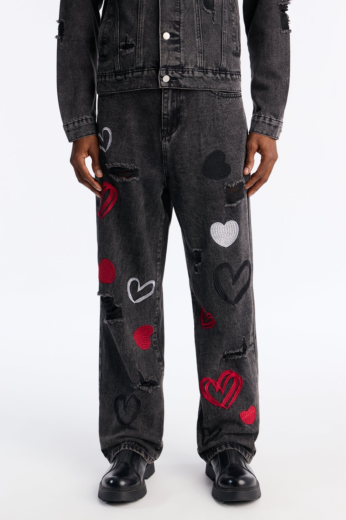 Baggy Hearts In The Air Jean - Black Wash Fashion Nova