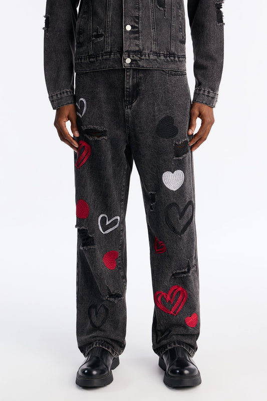 Baggy Hearts In The Air Jean - Black Wash Fashion Nova