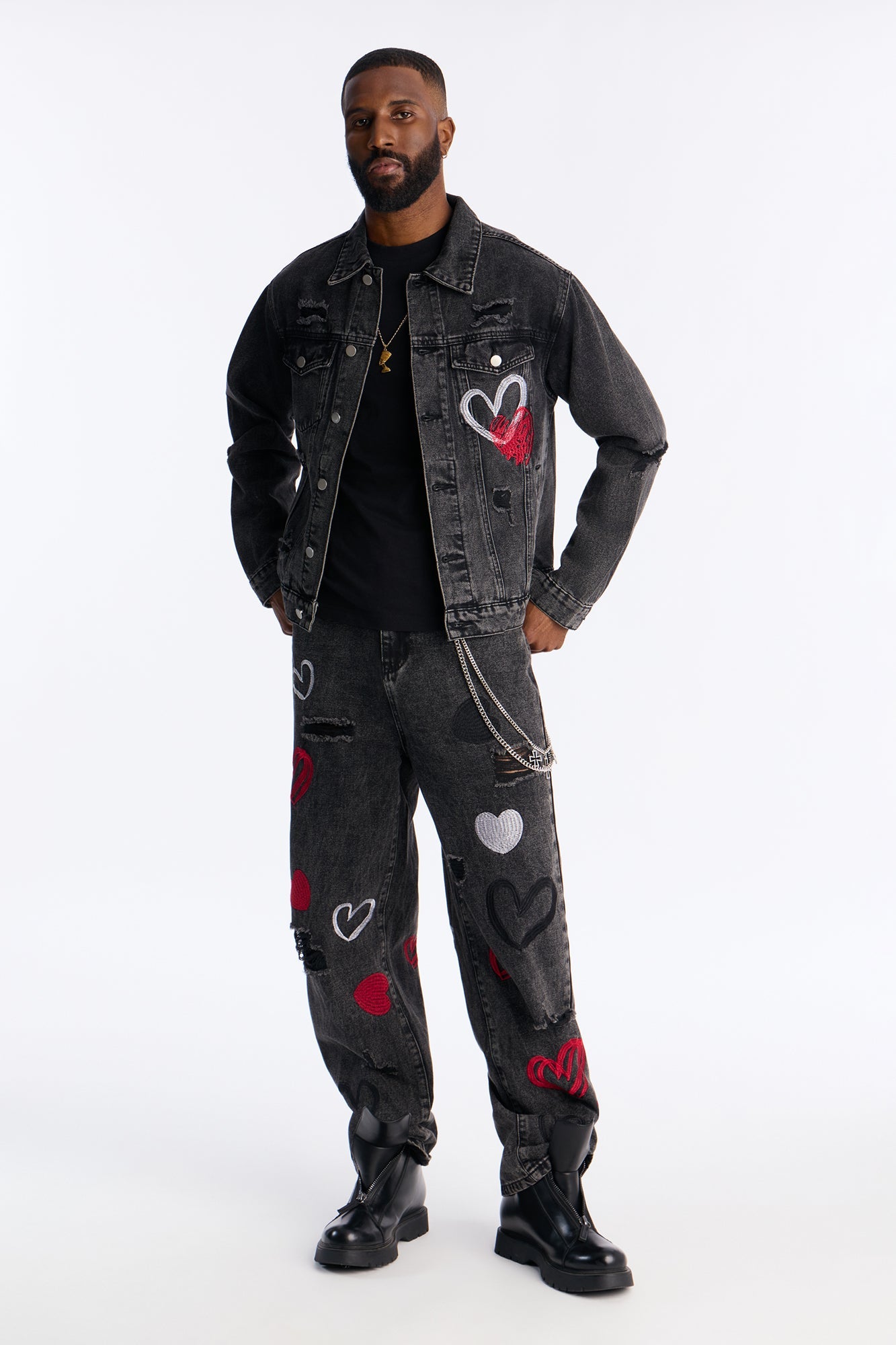 Baggy Hearts In The Air Jean - Black Wash Fashion Nova