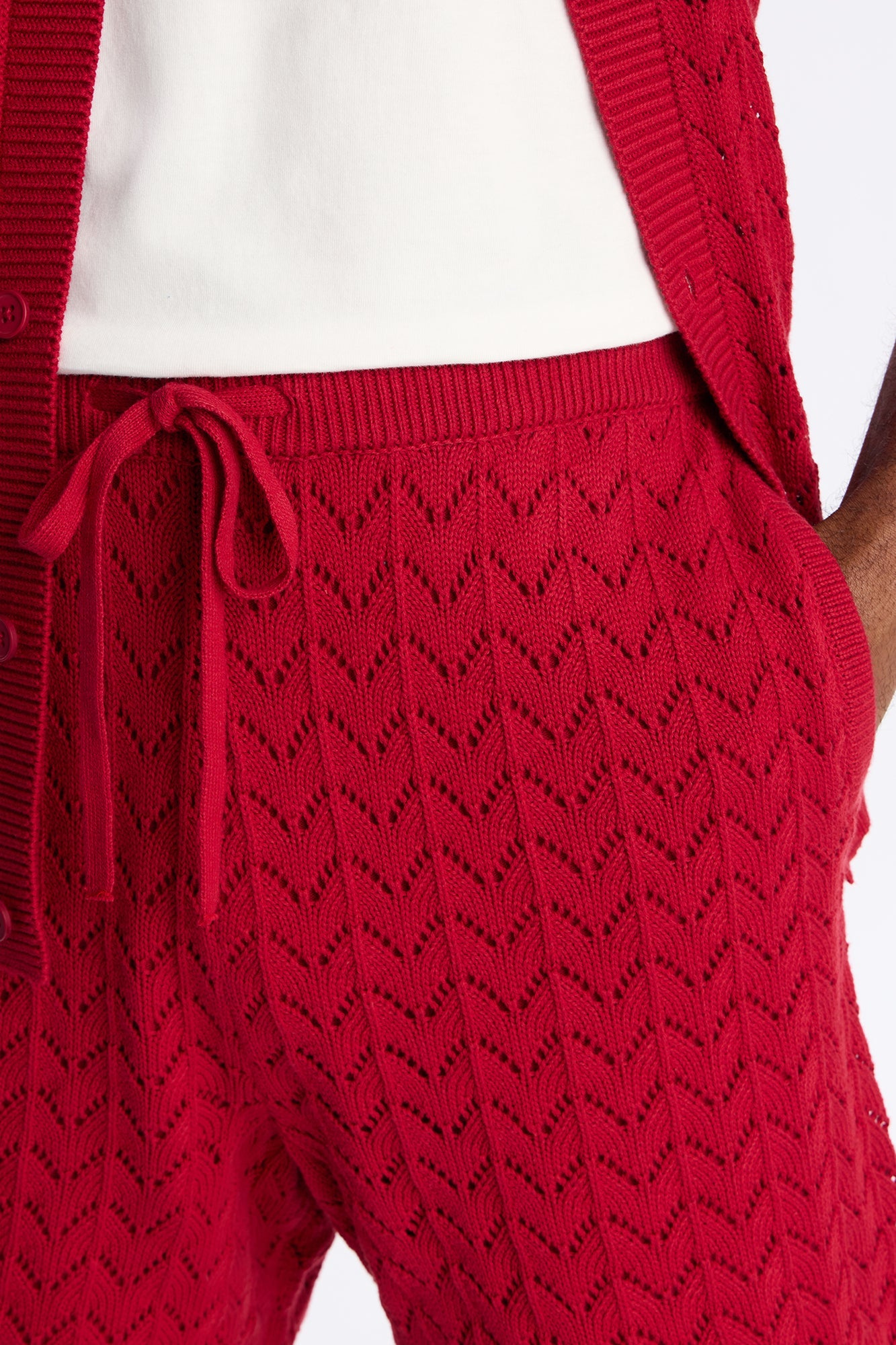 Waterfall Texture Open Knit Shorts - Burgundy Fashion Nova