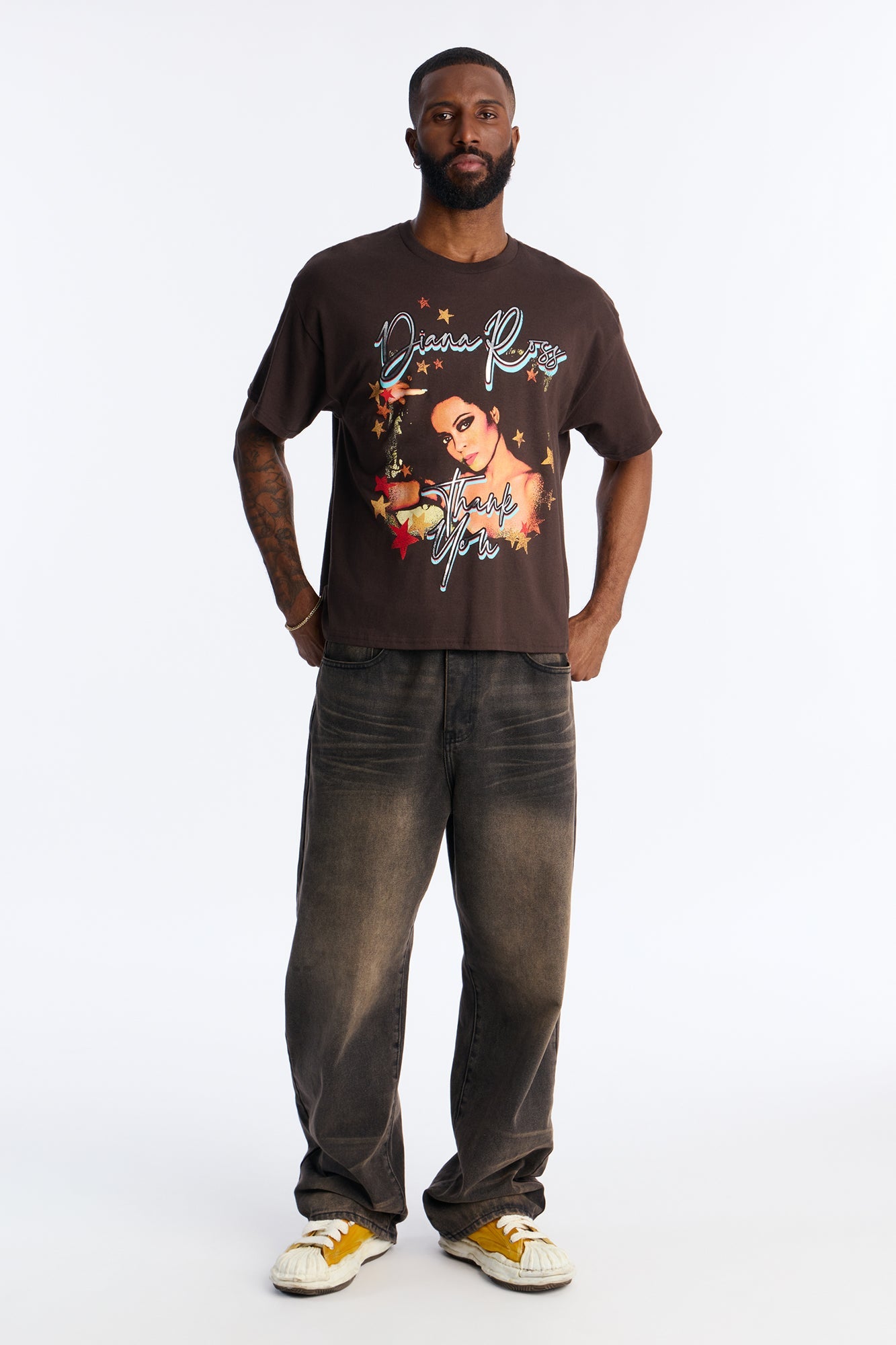 Diana Ross Foil Print Boxy Short Sleeve Tee - Brown Fashion Nova