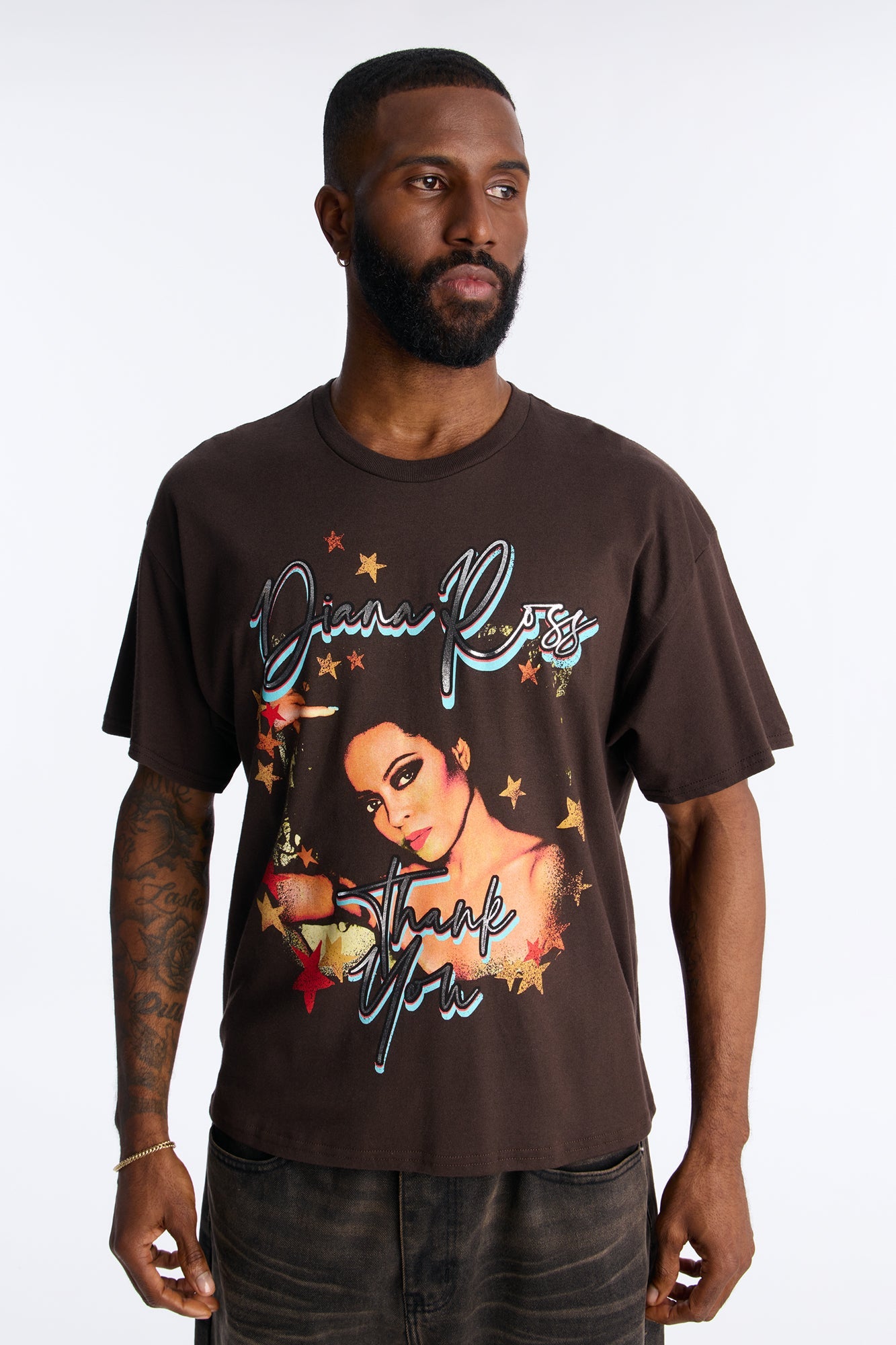 Diana Ross Foil Print Boxy Short Sleeve Tee - Brown Fashion Nova