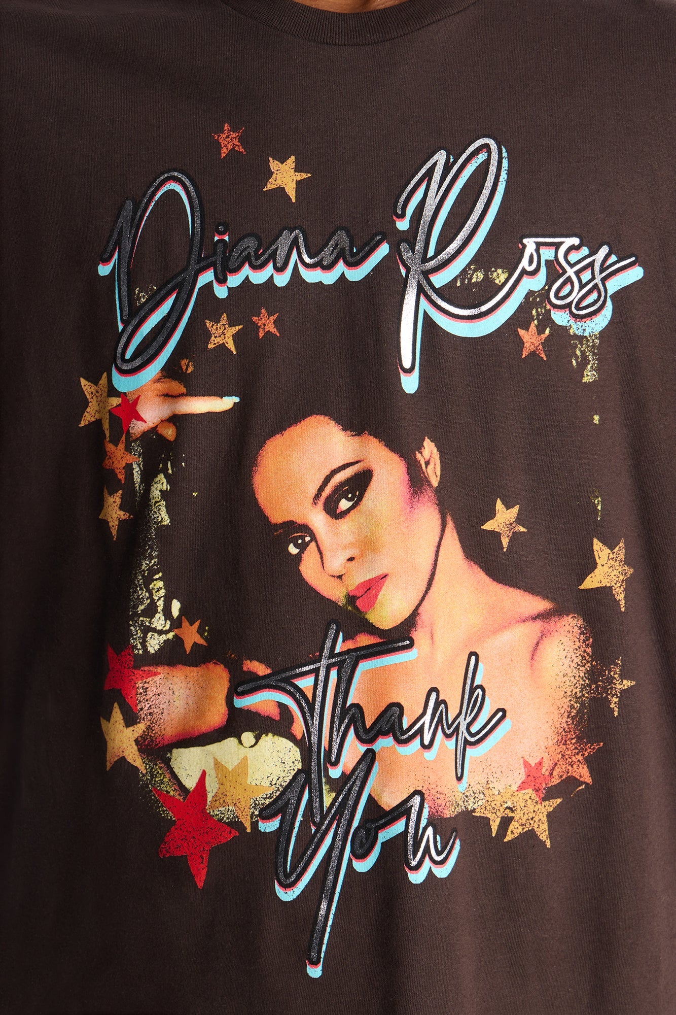 Diana Ross Foil Print Boxy Short Sleeve Tee - Brown Fashion Nova