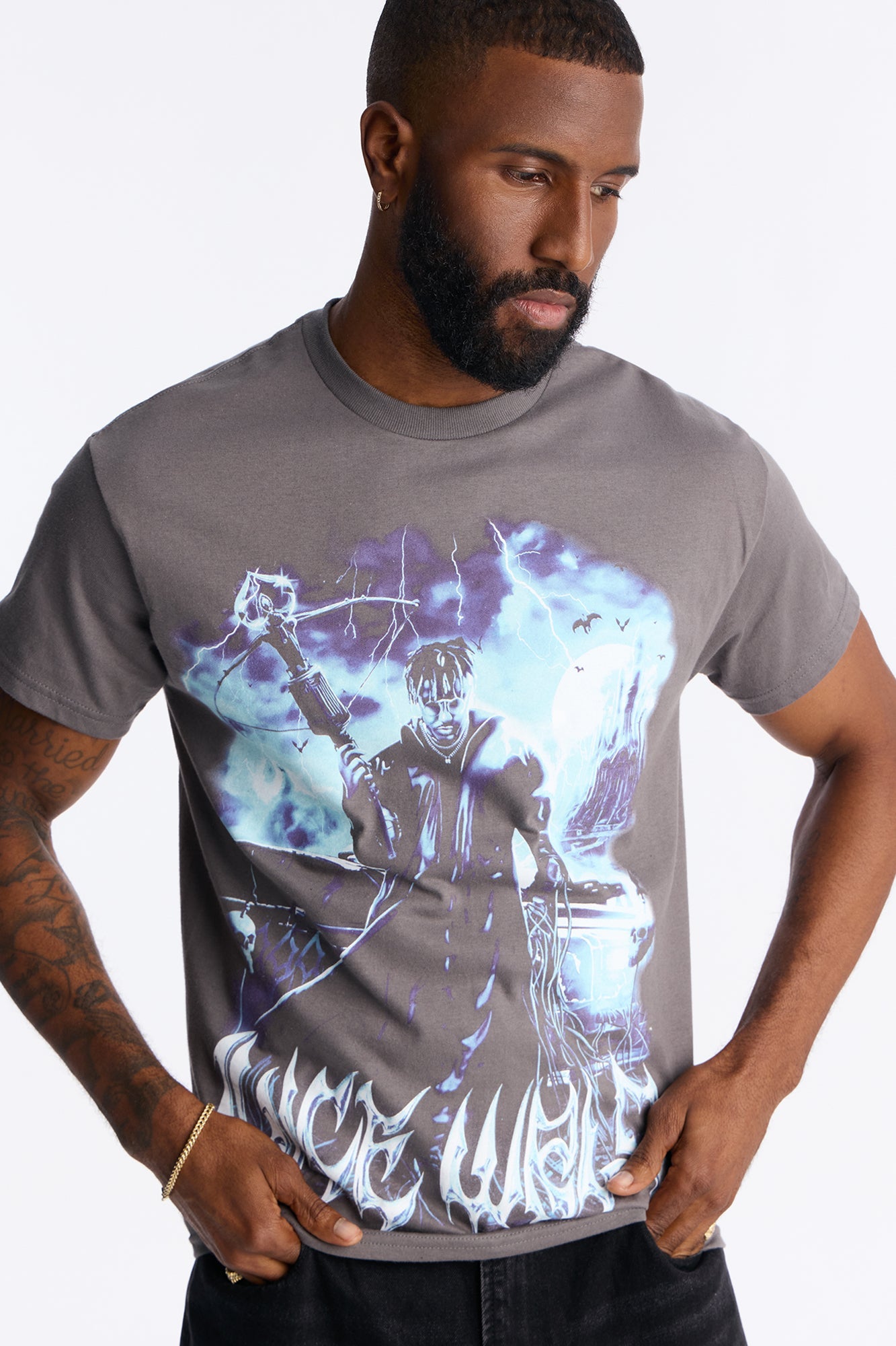 Juice WRLD 999 Club Short Sleeve Tee - Charcoal Fashion Nova