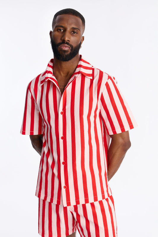 Striped Party Seersucker Button Up Shirt - Red Fashion Nova