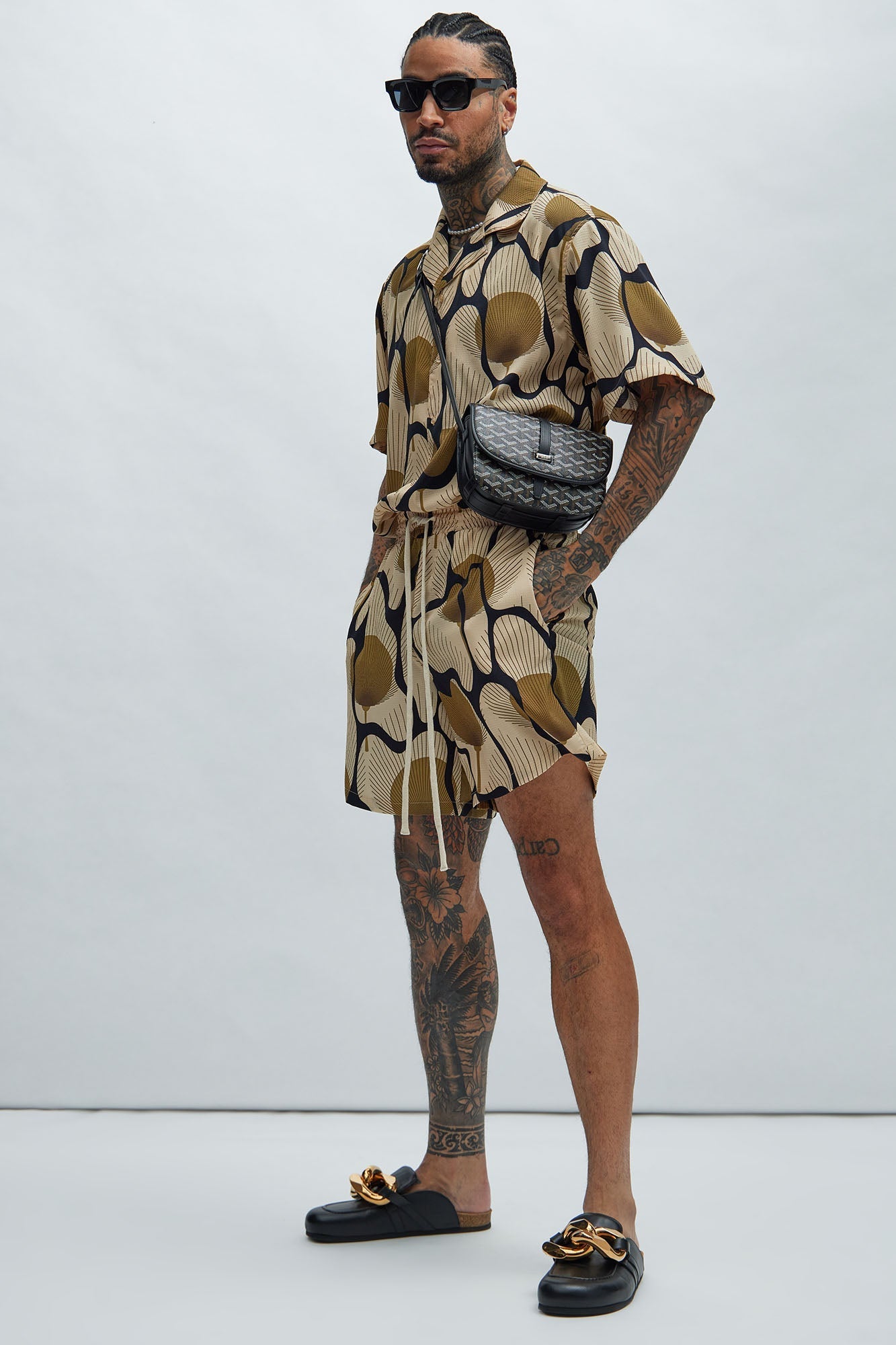 Sahara Textured Warmup Shorts - Tan/Multi Fashion Nova