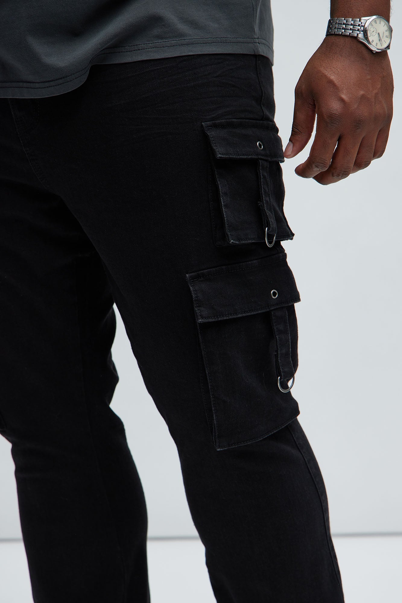 With Me Cargo Stacked Skinny Flare Jeans - Black Fashion Nova