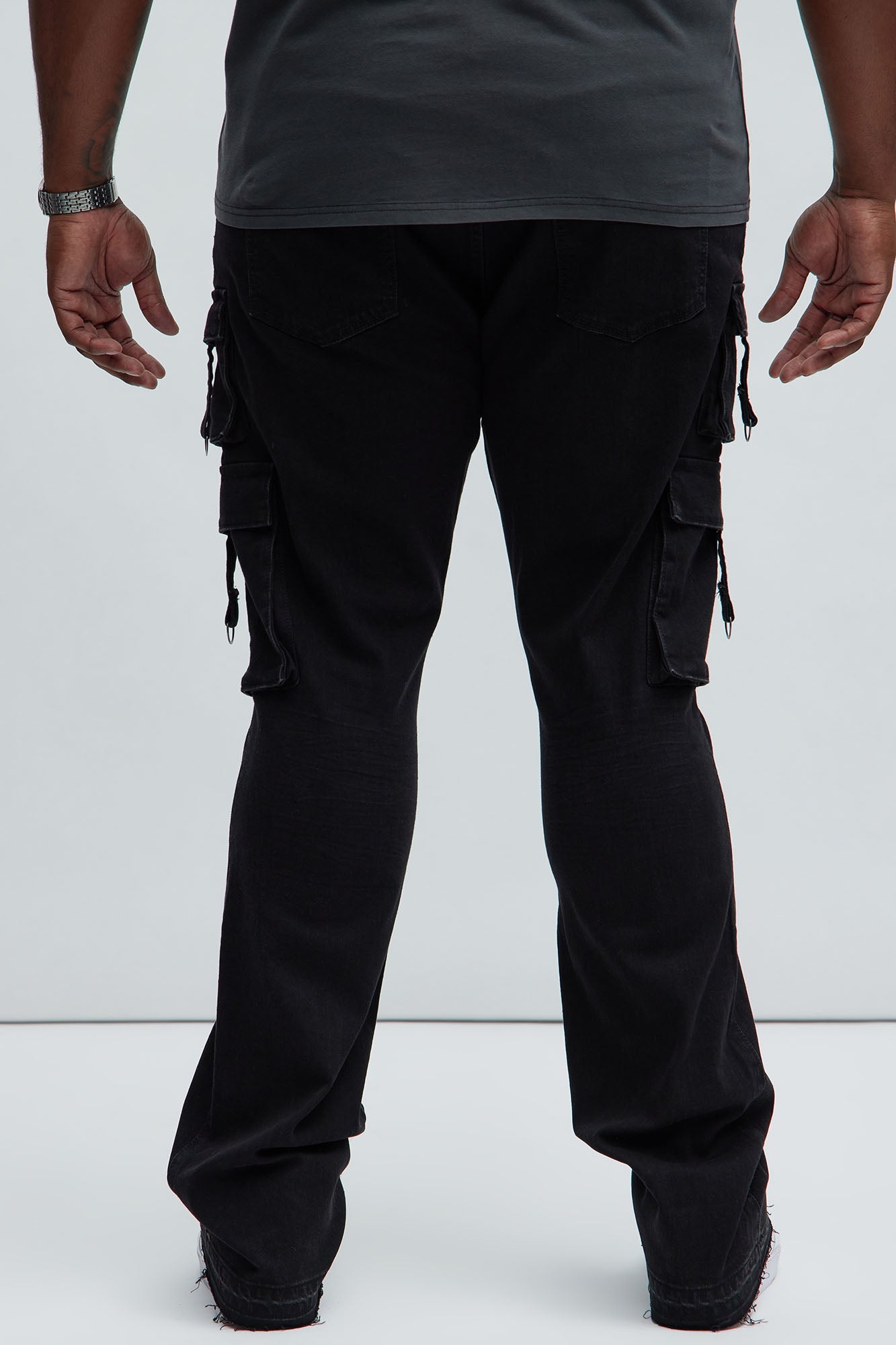 With Me Cargo Stacked Skinny Flare Jeans - Black Fashion Nova