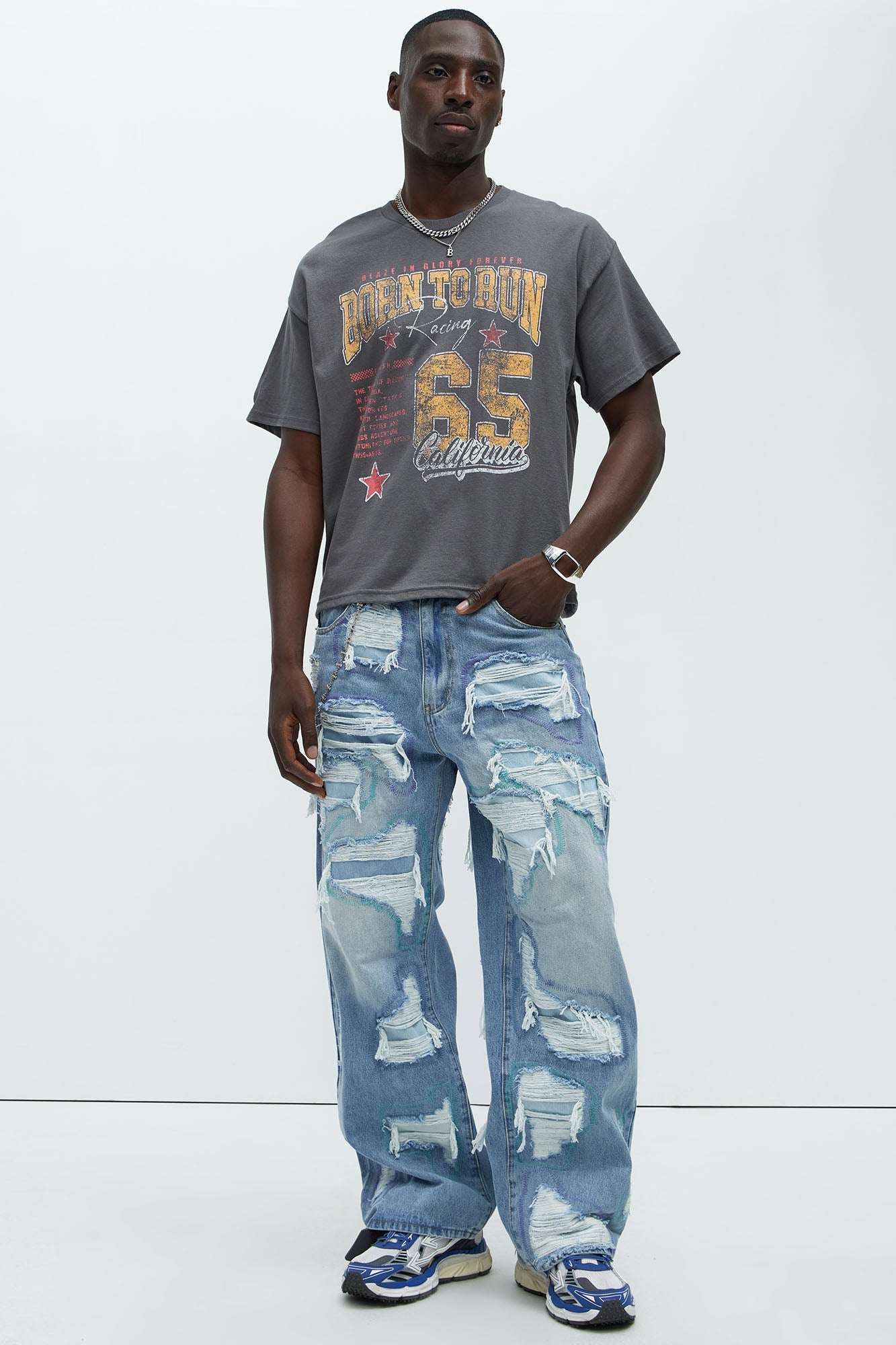 Born To Run Short Sleeve Cropped Tee - Charcoal Fashion Nova
