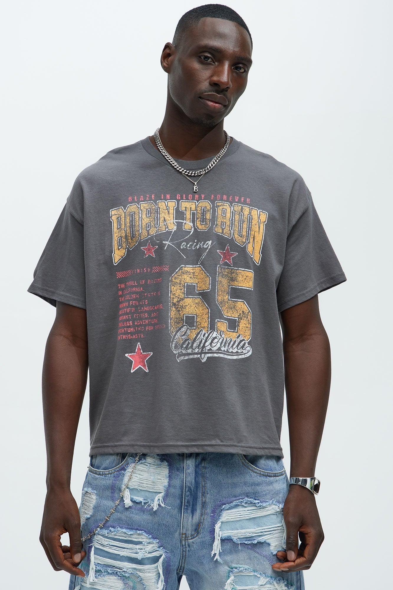 Born To Run Short Sleeve Cropped Tee - Charcoal Fashion Nova