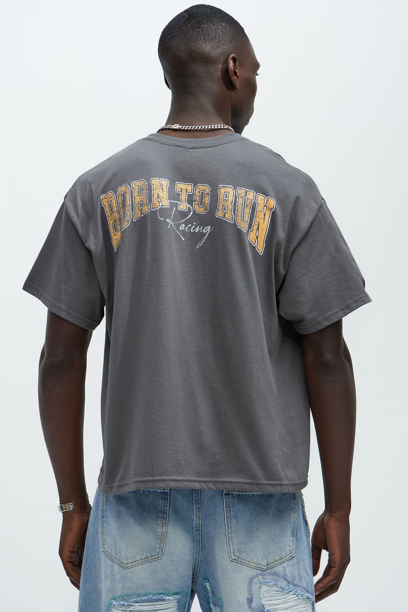 Born To Run Short Sleeve Cropped Tee - Charcoal Fashion Nova