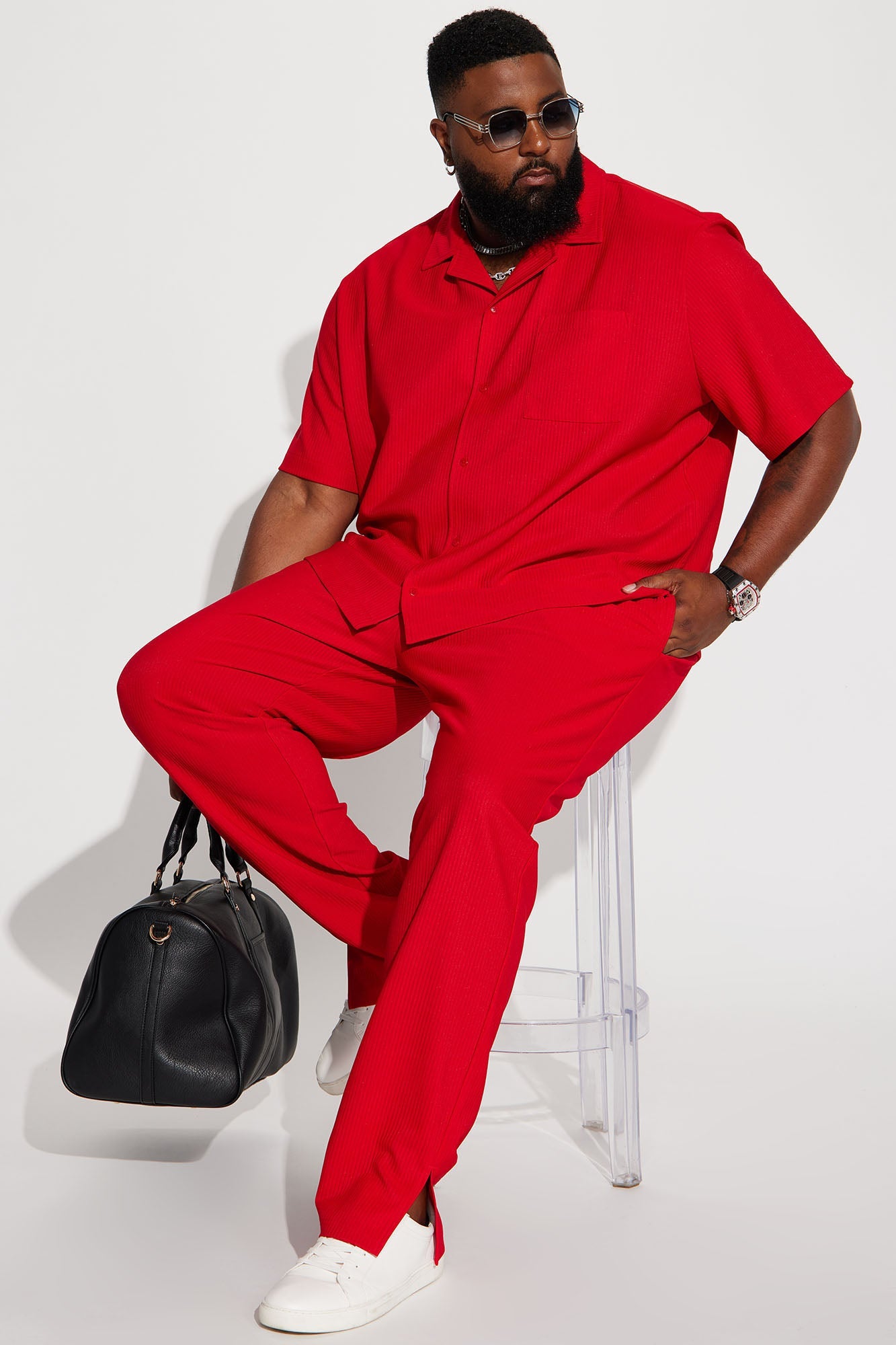 Show Up Slim Slit Pants - Red Fashion Nova