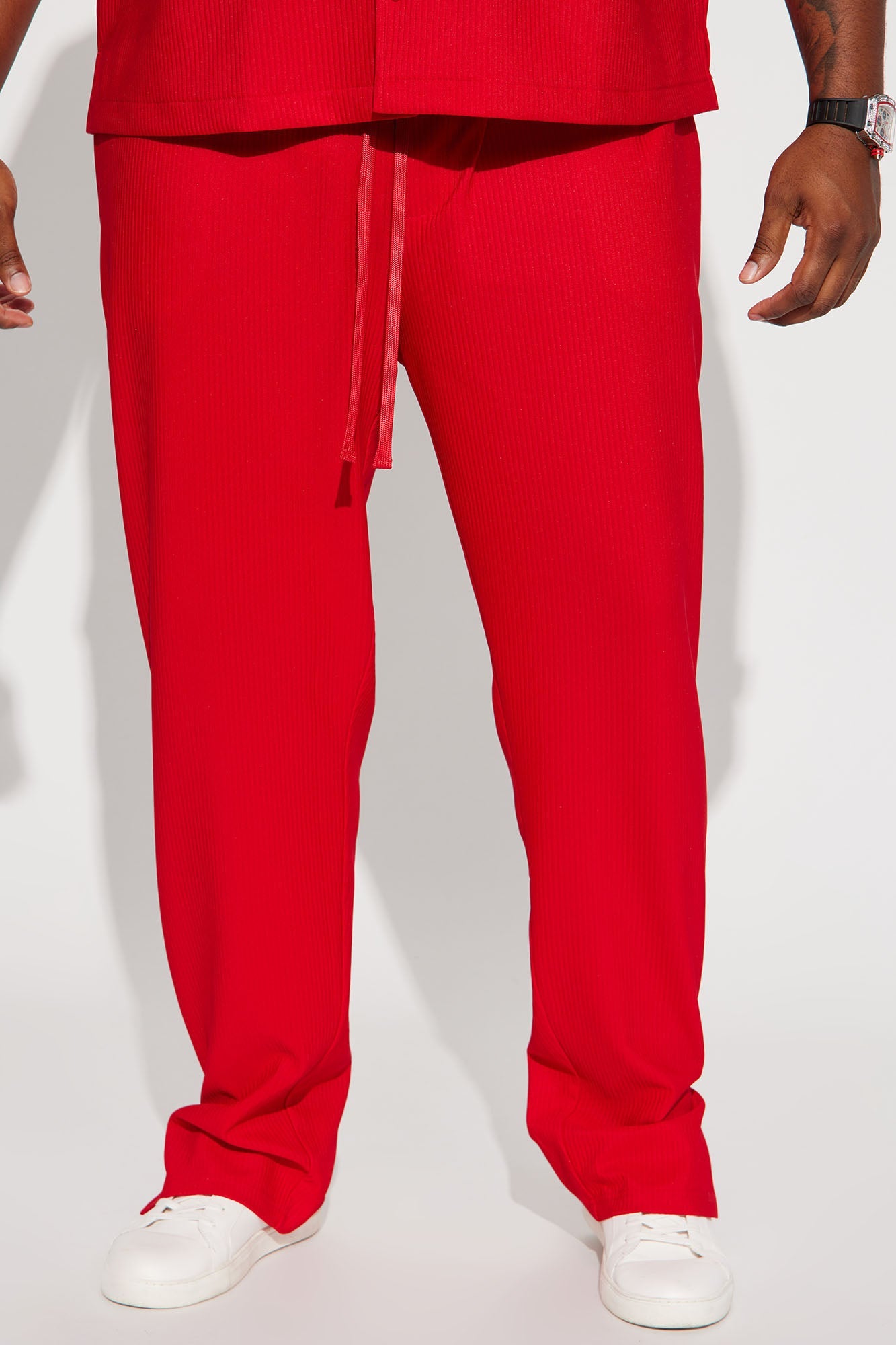 Show Up Slim Slit Pants - Red Fashion Nova