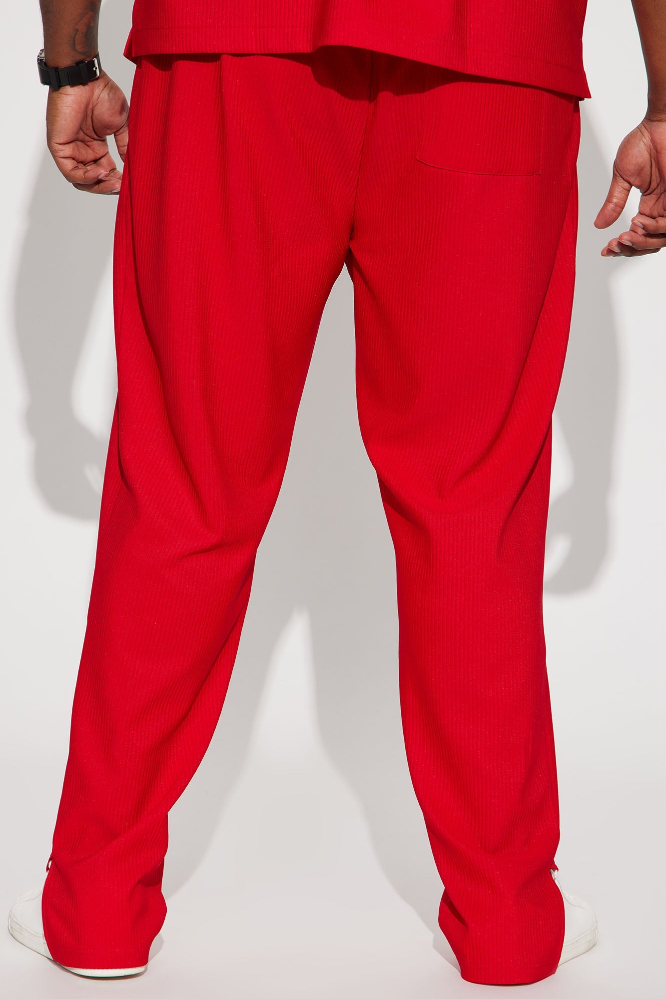 Show Up Slim Slit Pants - Red Fashion Nova