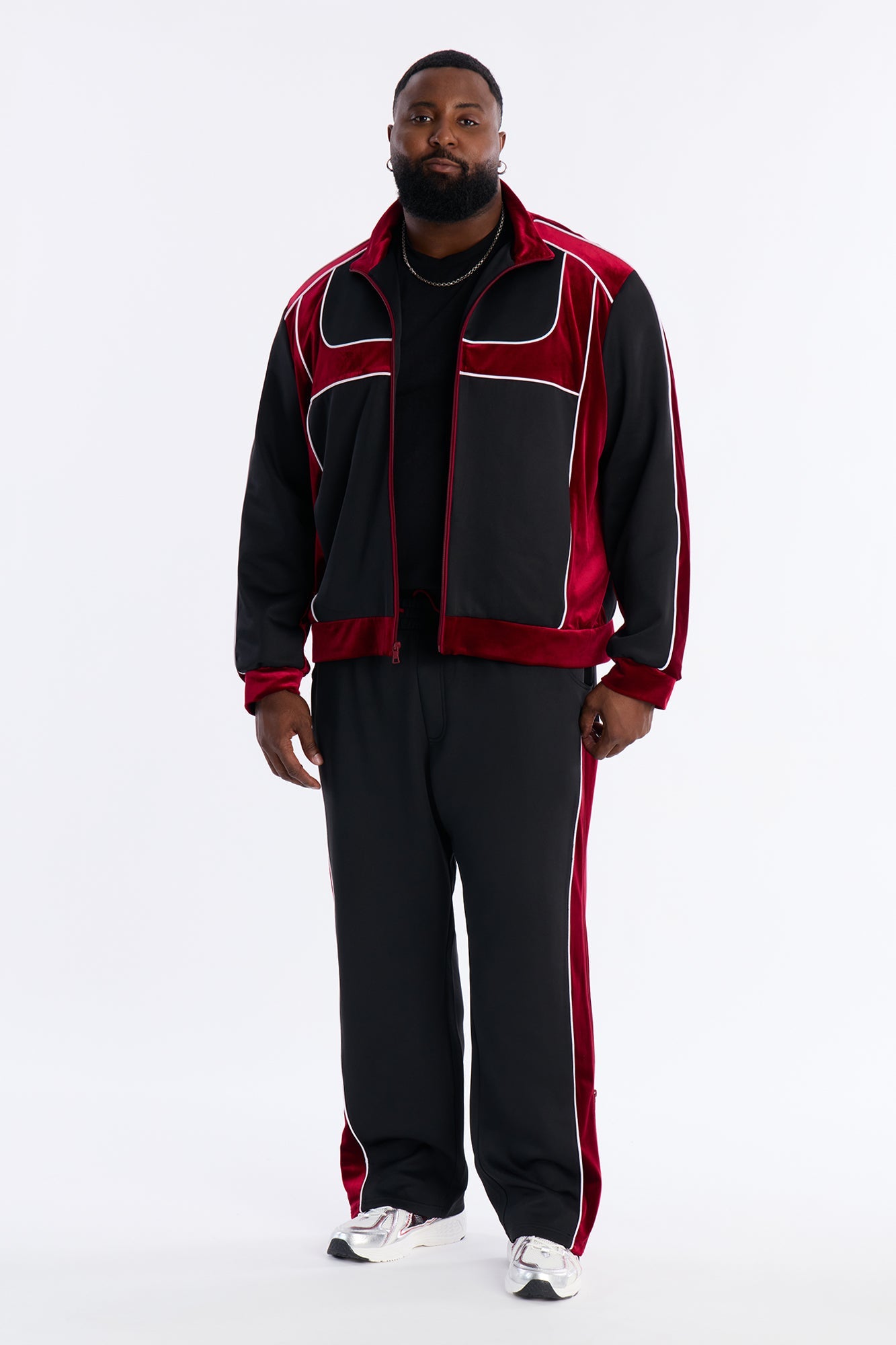 Slim Lexington Velour Side Track Pant - Burgundy Fashion Nova