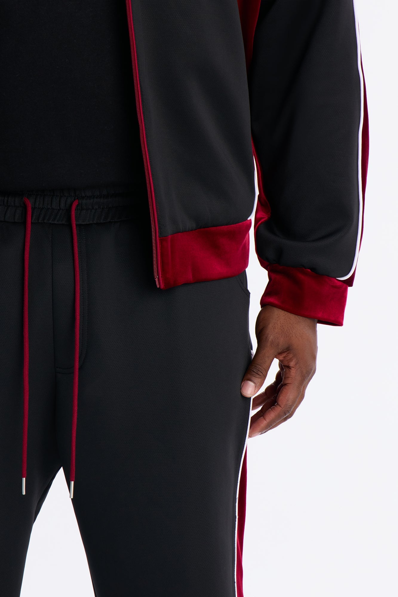 Slim Lexington Velour Side Track Pant - Burgundy Fashion Nova