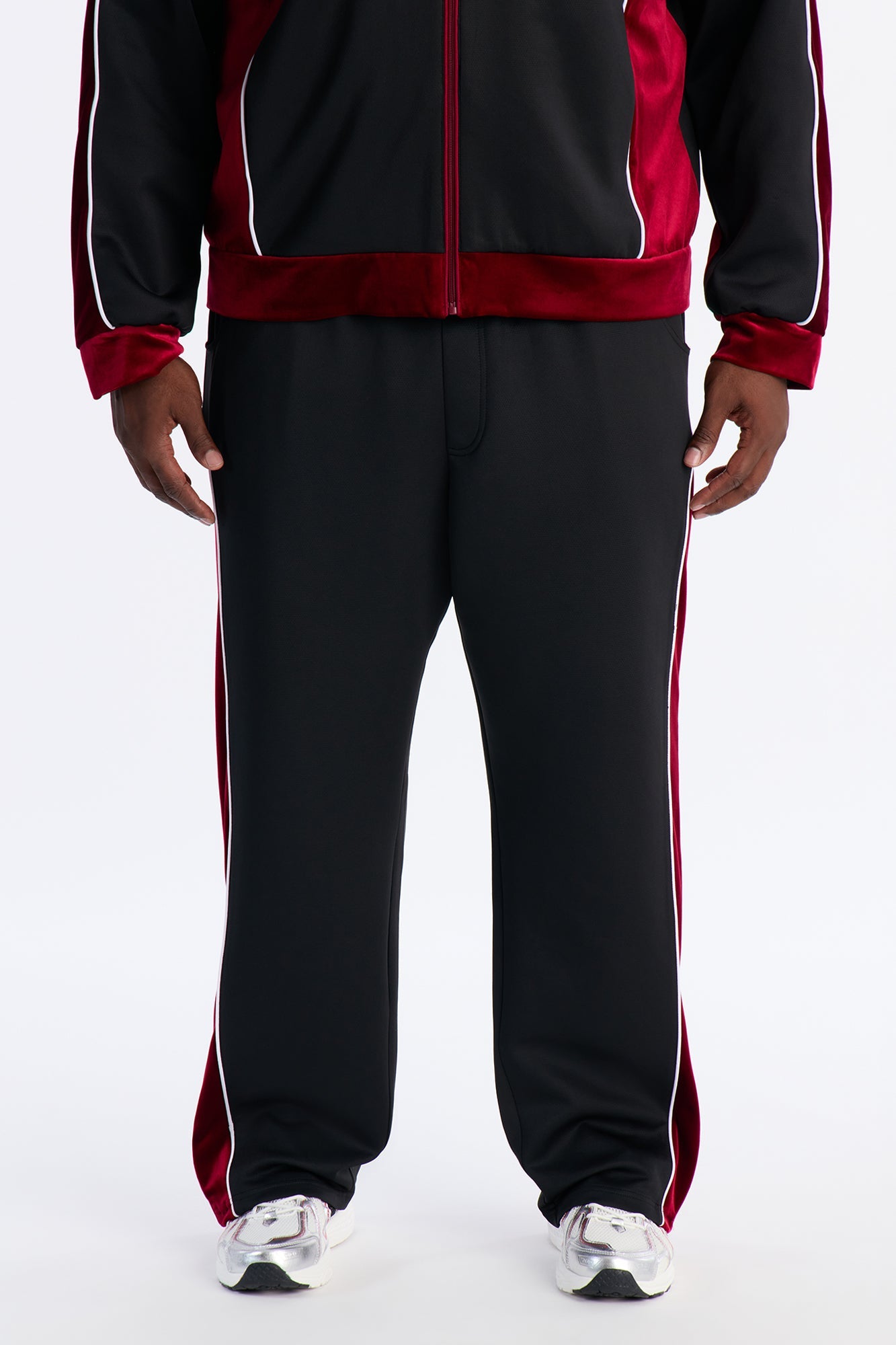 Slim Lexington Velour Side Track Pant - Burgundy Fashion Nova
