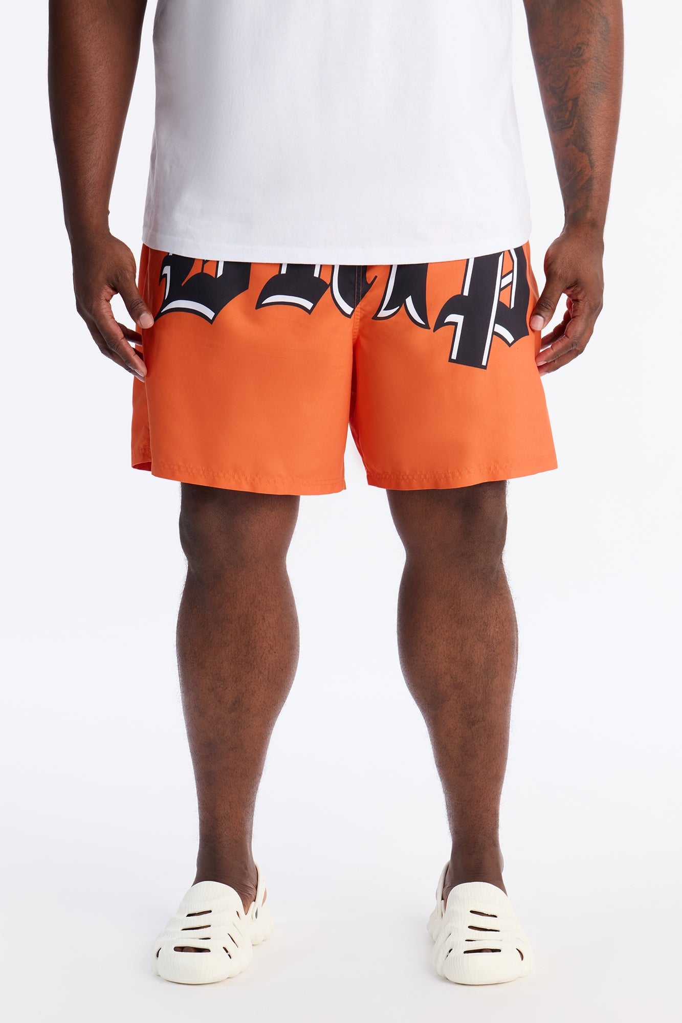 All The Drip Swim Trunk 7″ - Orange Fashion Nova