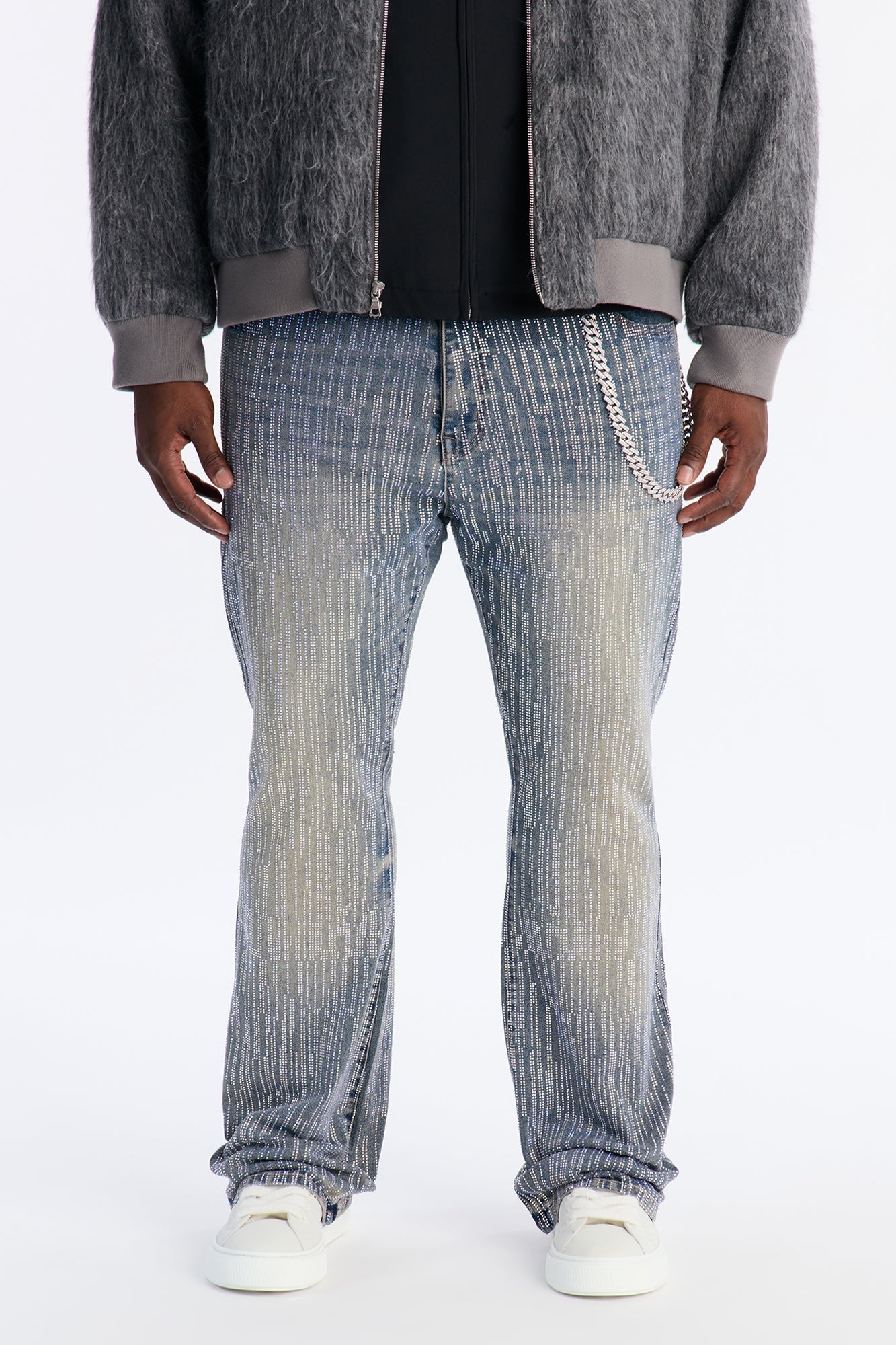 Stacked Skinny Flare Prizm Jeweled Jean - Vintage Blue Wash Fashion Nova