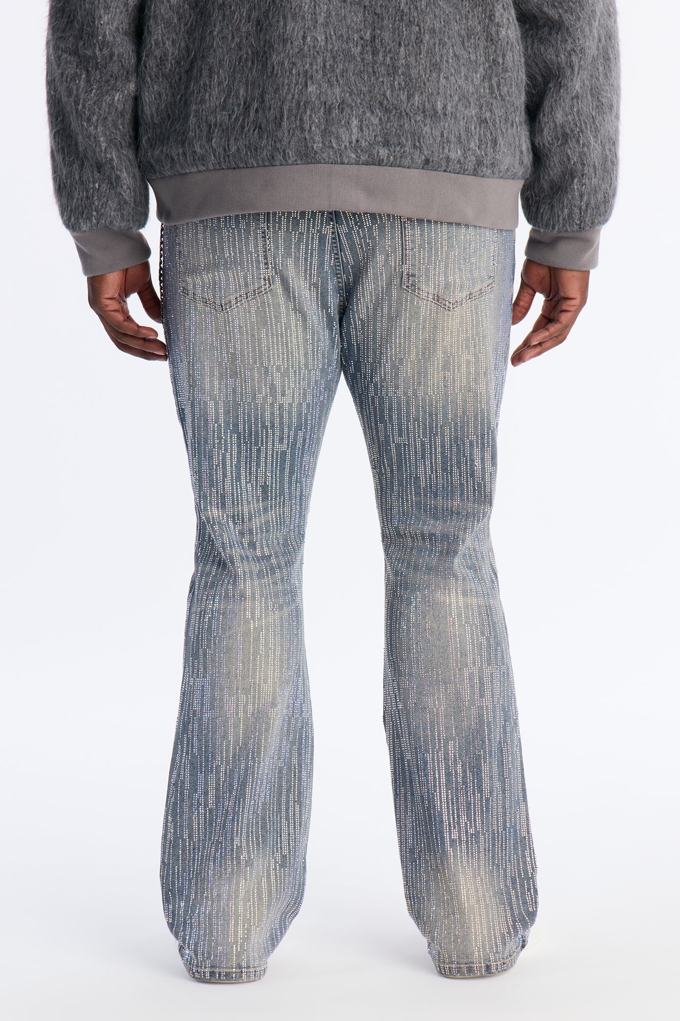 Stacked Skinny Flare Prizm Jeweled Jean - Vintage Blue Wash Fashion Nova