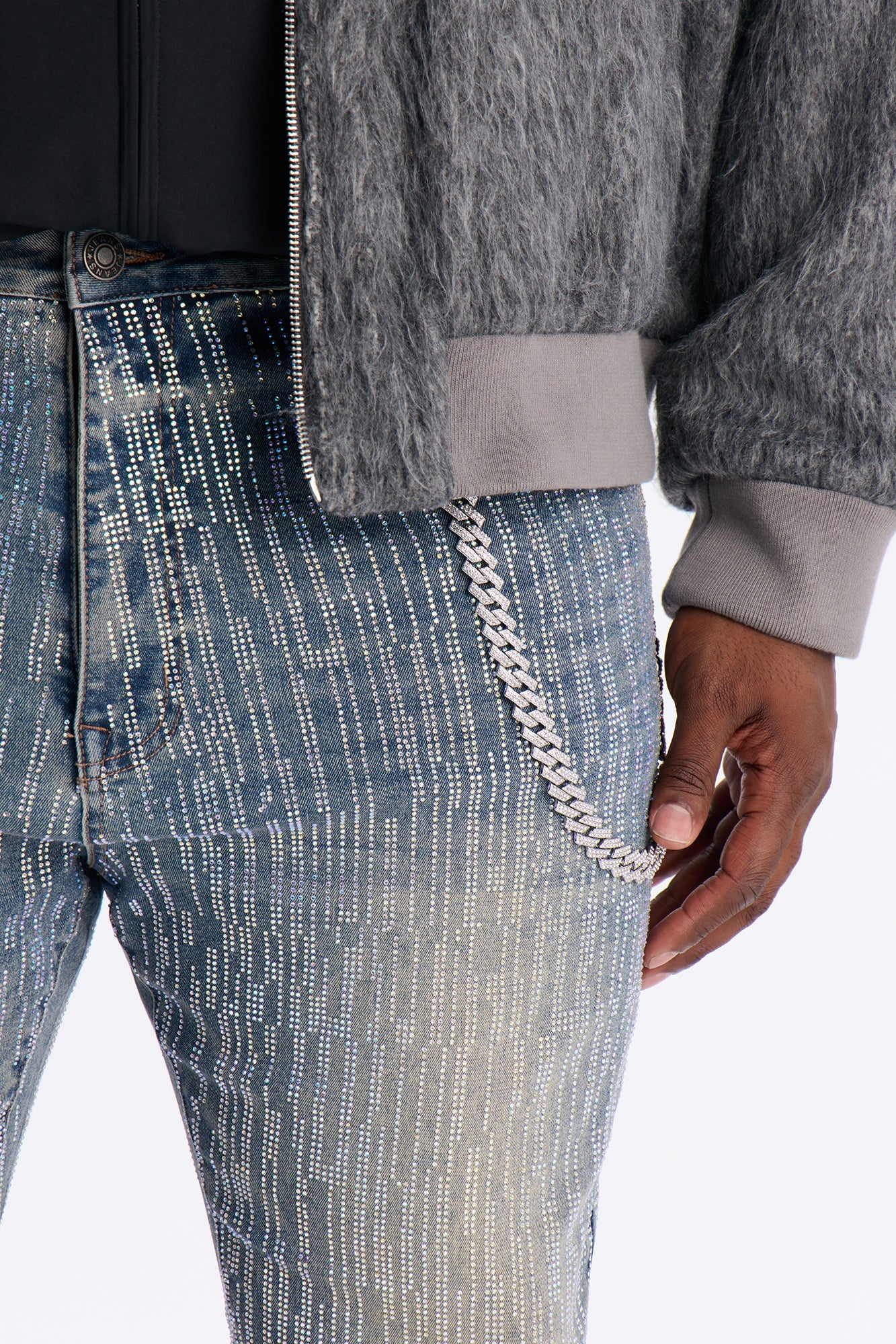 Stacked Skinny Flare Prizm Jeweled Jean - Vintage Blue Wash Fashion Nova