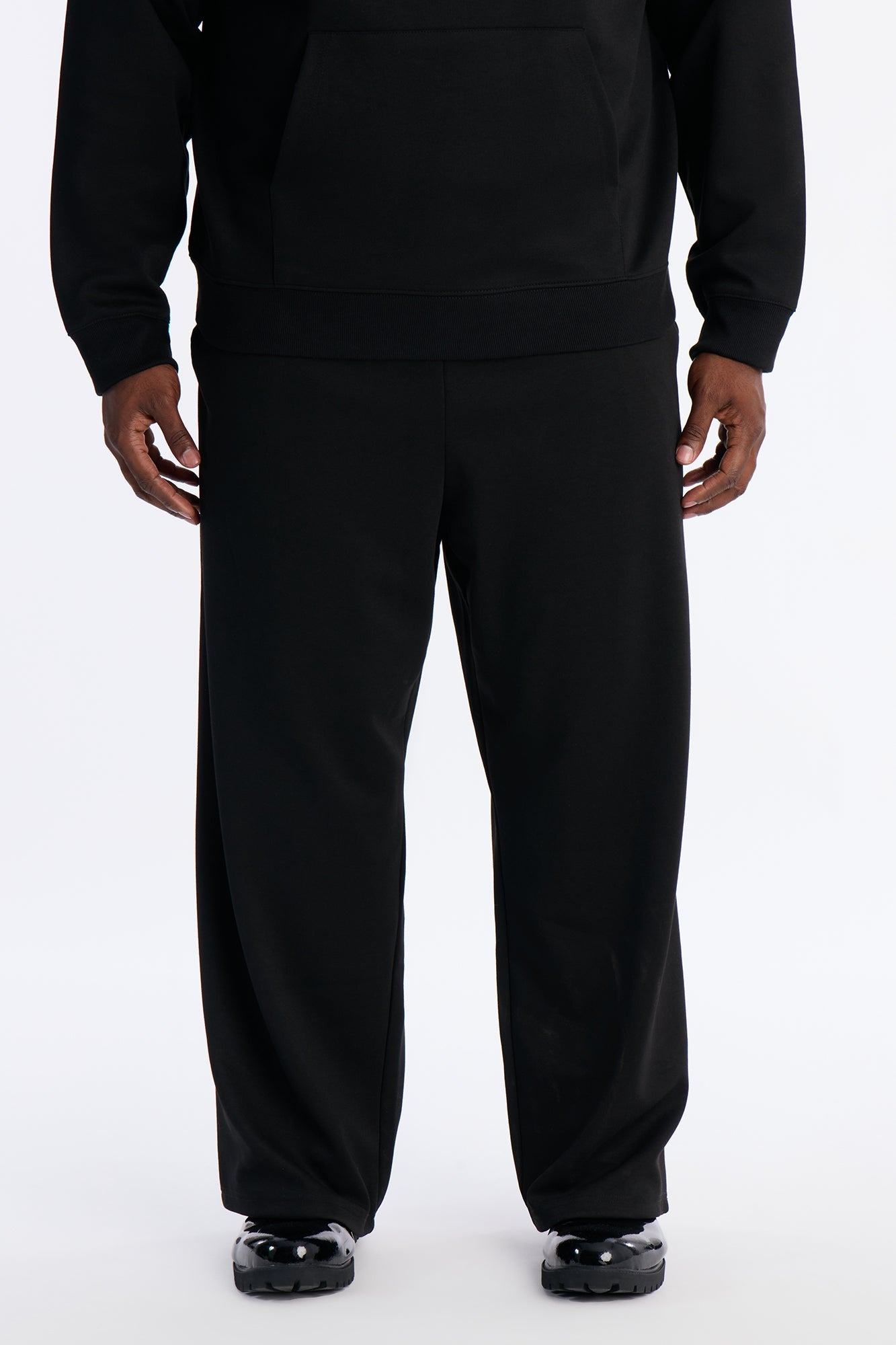 Structured Fleece Wide Leg Sweatpants - Black Fashion Nova