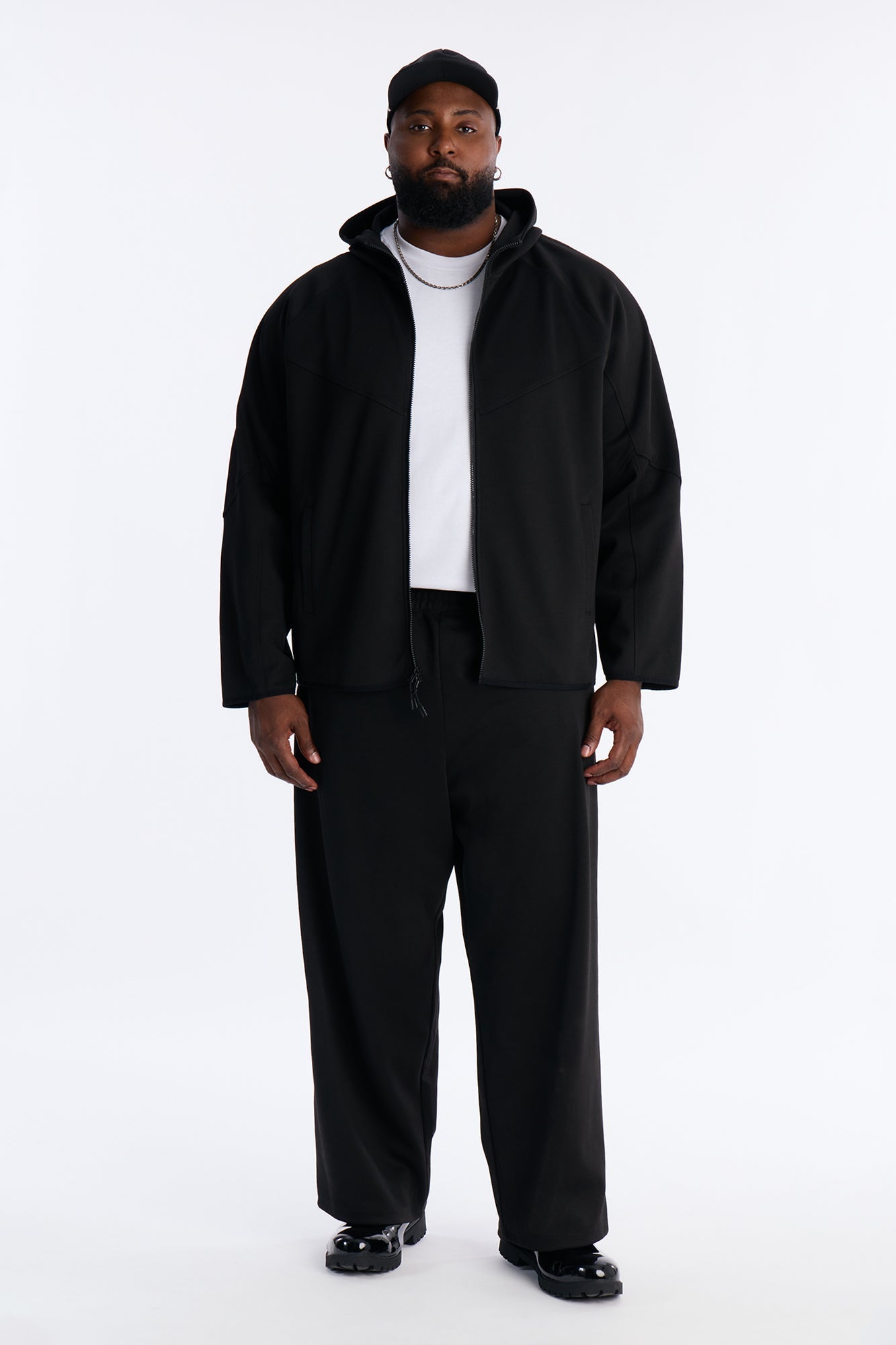 Structured Paneled Fleece Zip Up Hoodie  - Black Fashion Nova