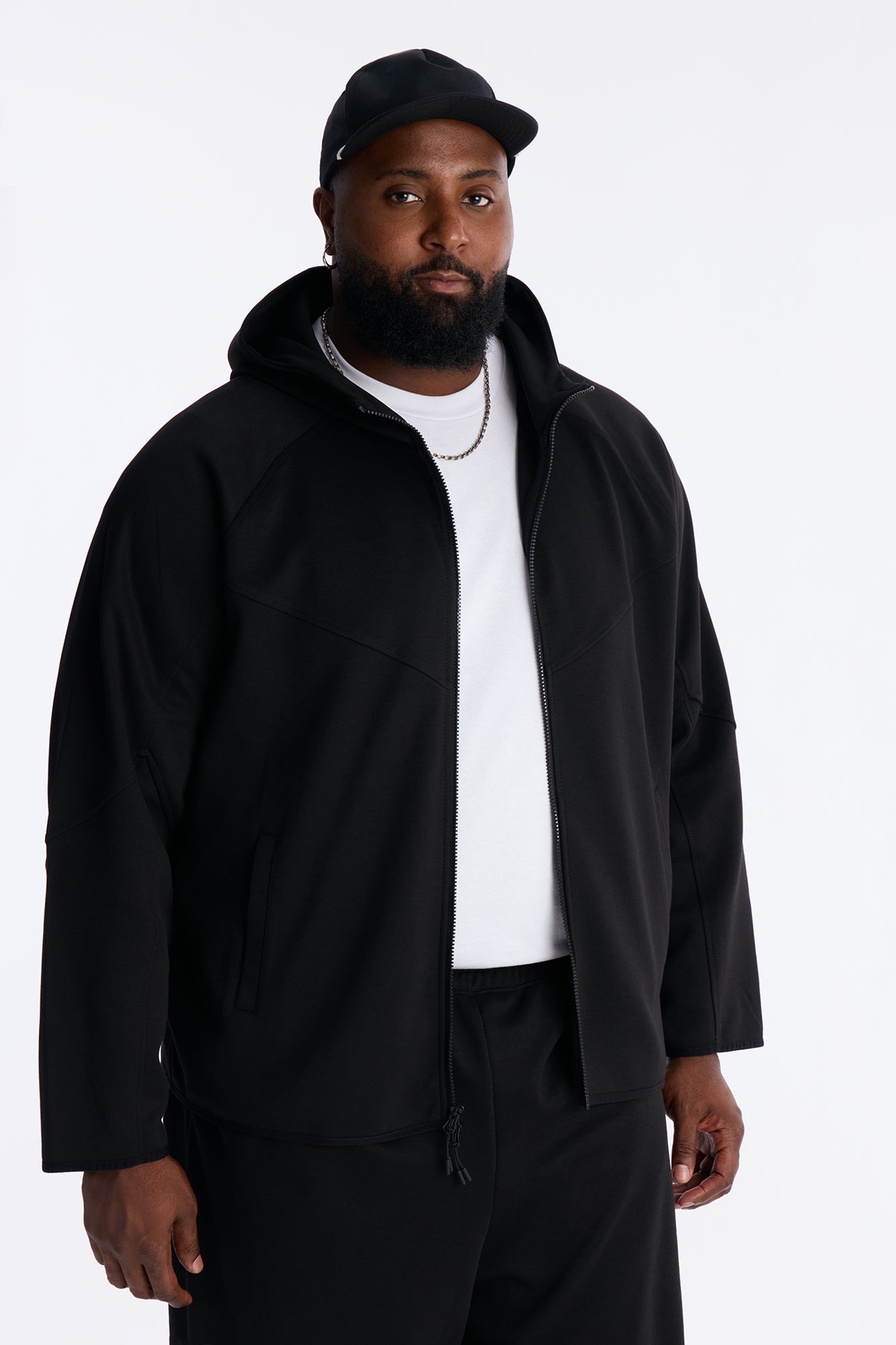 Structured Paneled Fleece Zip Up Hoodie  - Black Fashion Nova