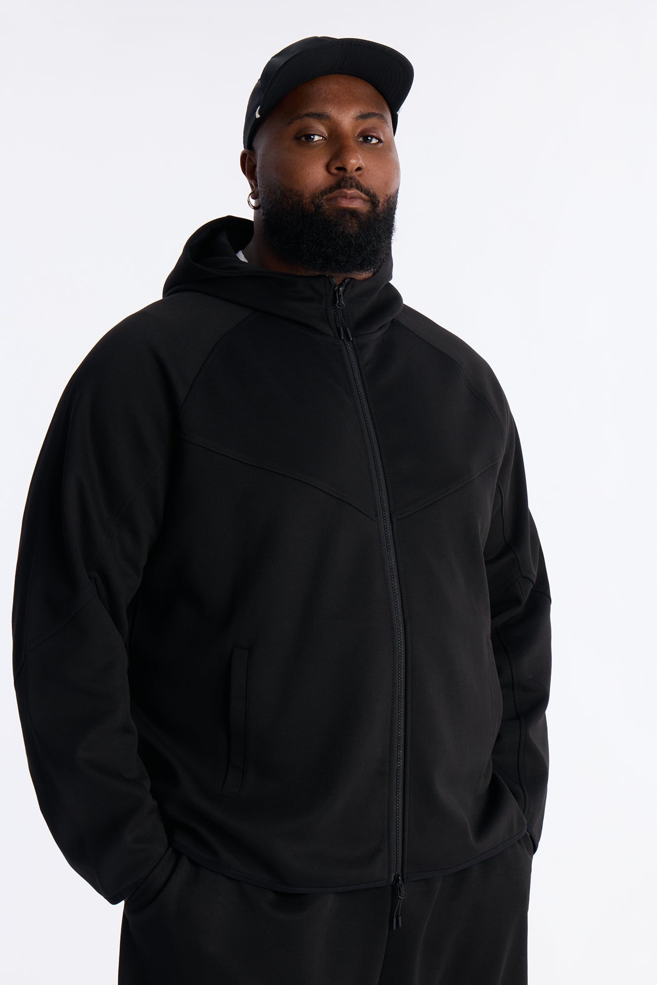 Structured Paneled Fleece Zip Up Hoodie  - Black Fashion Nova