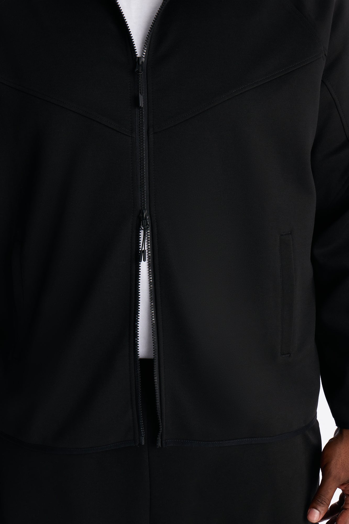Structured Paneled Fleece Zip Up Hoodie  - Black Fashion Nova