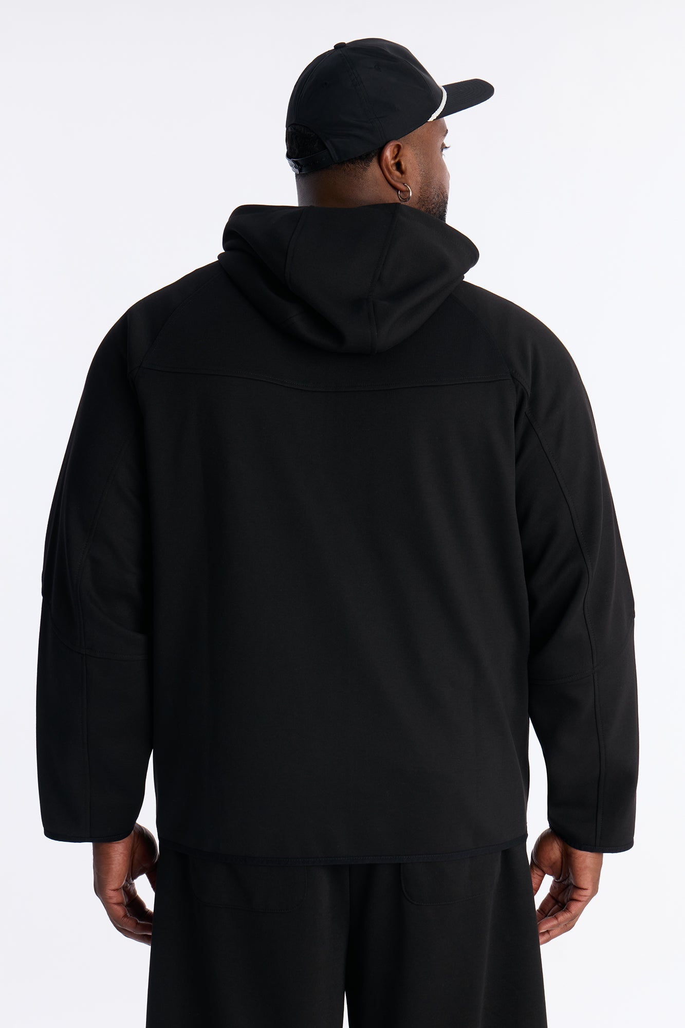 Structured Paneled Fleece Zip Up Hoodie  - Black Fashion Nova