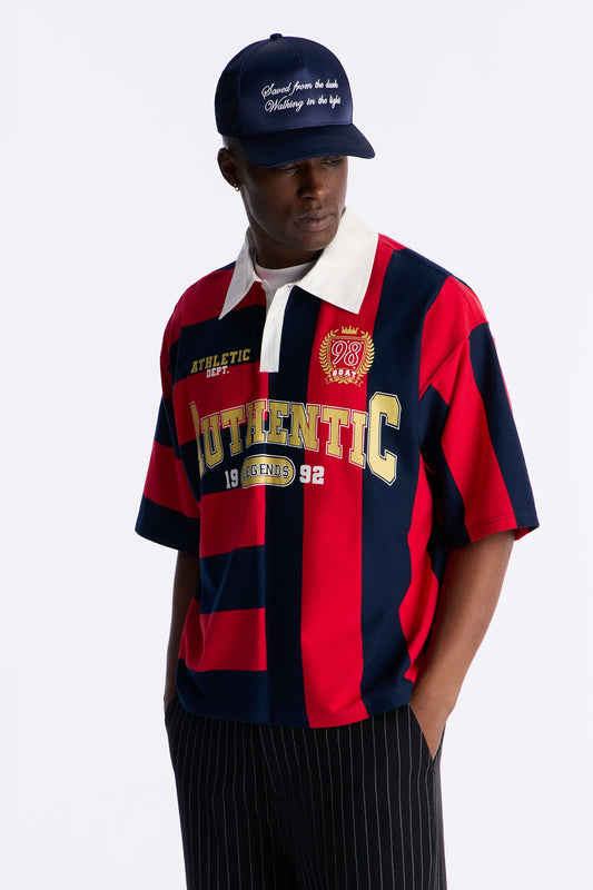 Auth Short Sleeve Rugby Stripes Polo - Navy/Red Fashion Nova