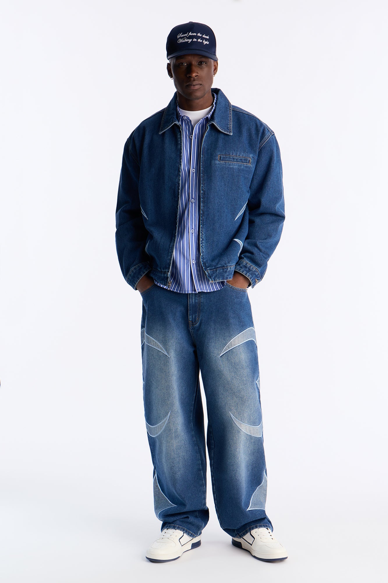 Cropped Crescent Denim Work Jacket - Medium Blue Wash Fashion Nova