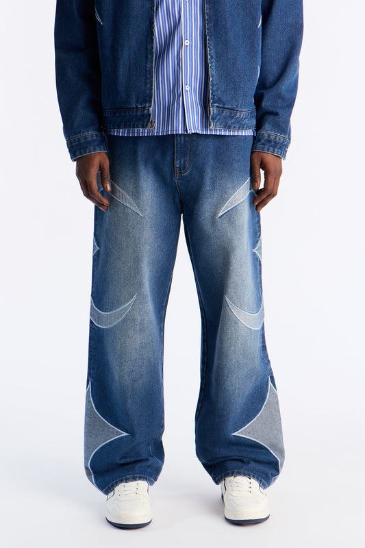 Baggy Crescent Jean - Medium Blue Wash Fashion Nova