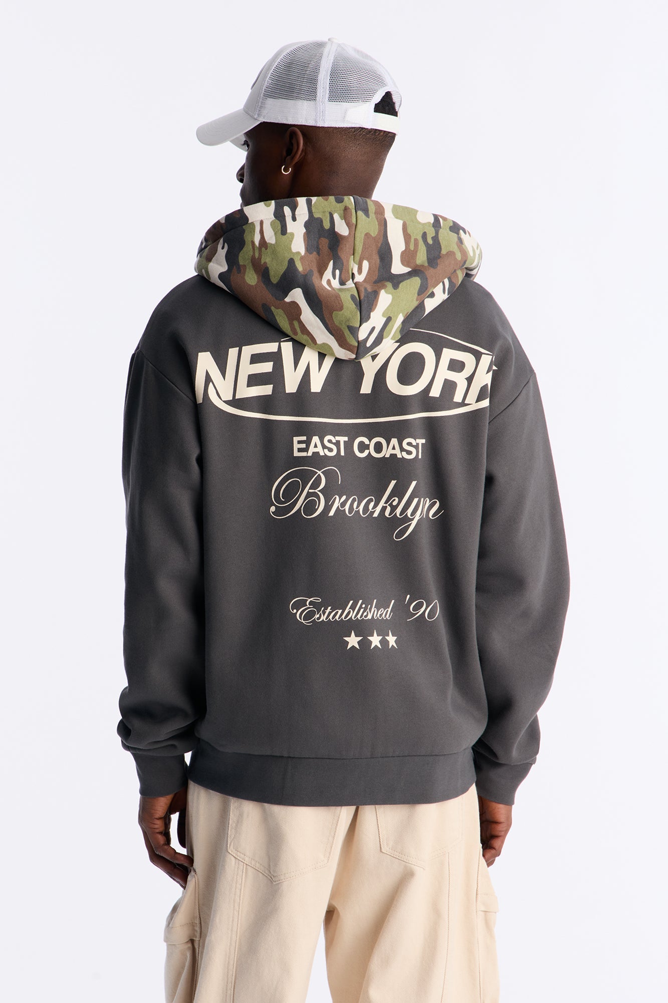 New York East Camo Zip Hoodie - Charcoal/combo Fashion Nova